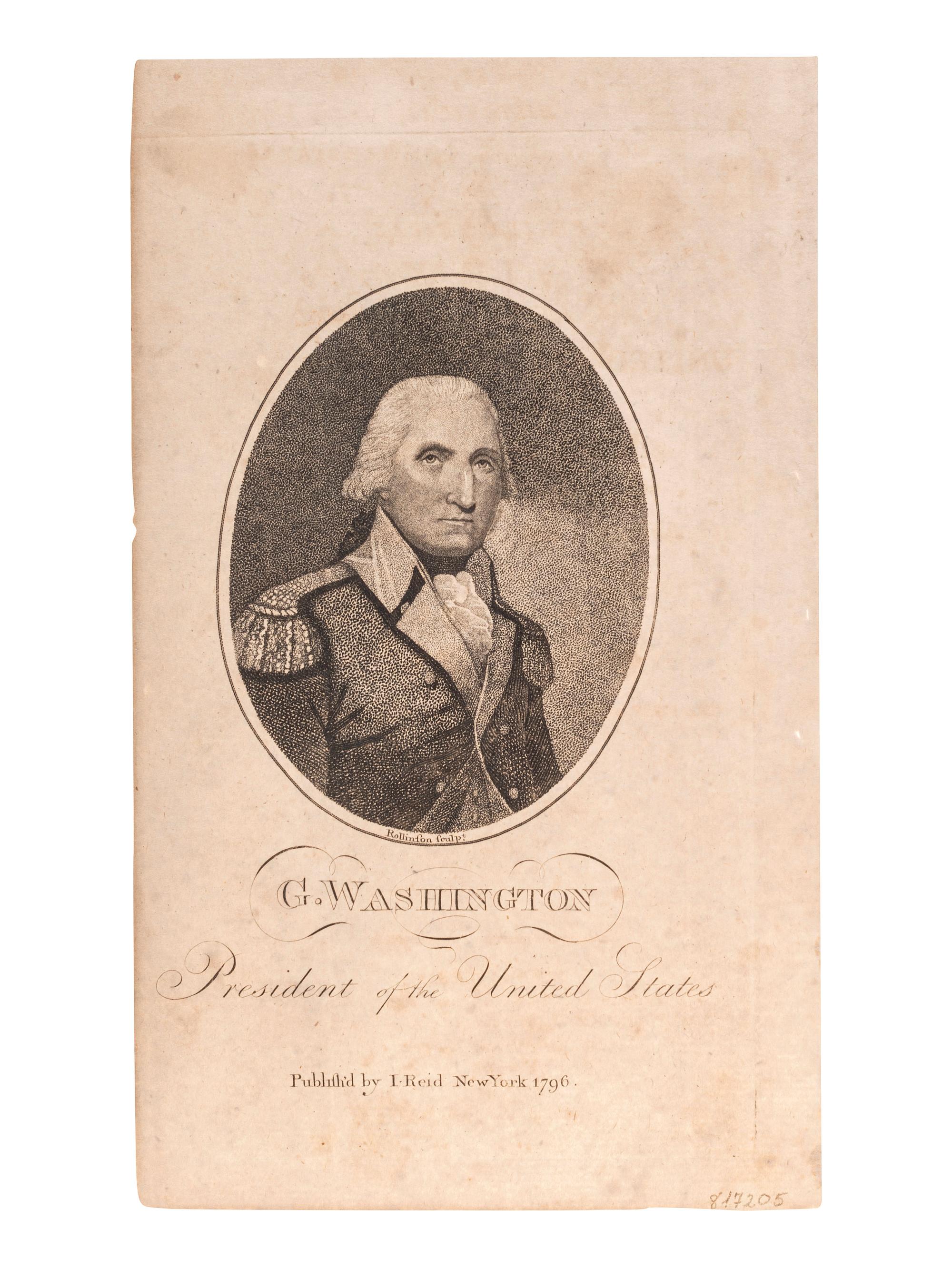 [WASHINGTON, George (1732-1799)]. ROLLINSON, William (ca 1762-1842), artist. -- after Walter Robertson (ca 1750-1802). -- REID, I., publisher. G. Washington President of the United States.