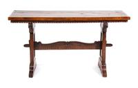 An Italian Walnut Trestle Table Height 58 x width 22 x depth 30 inches.