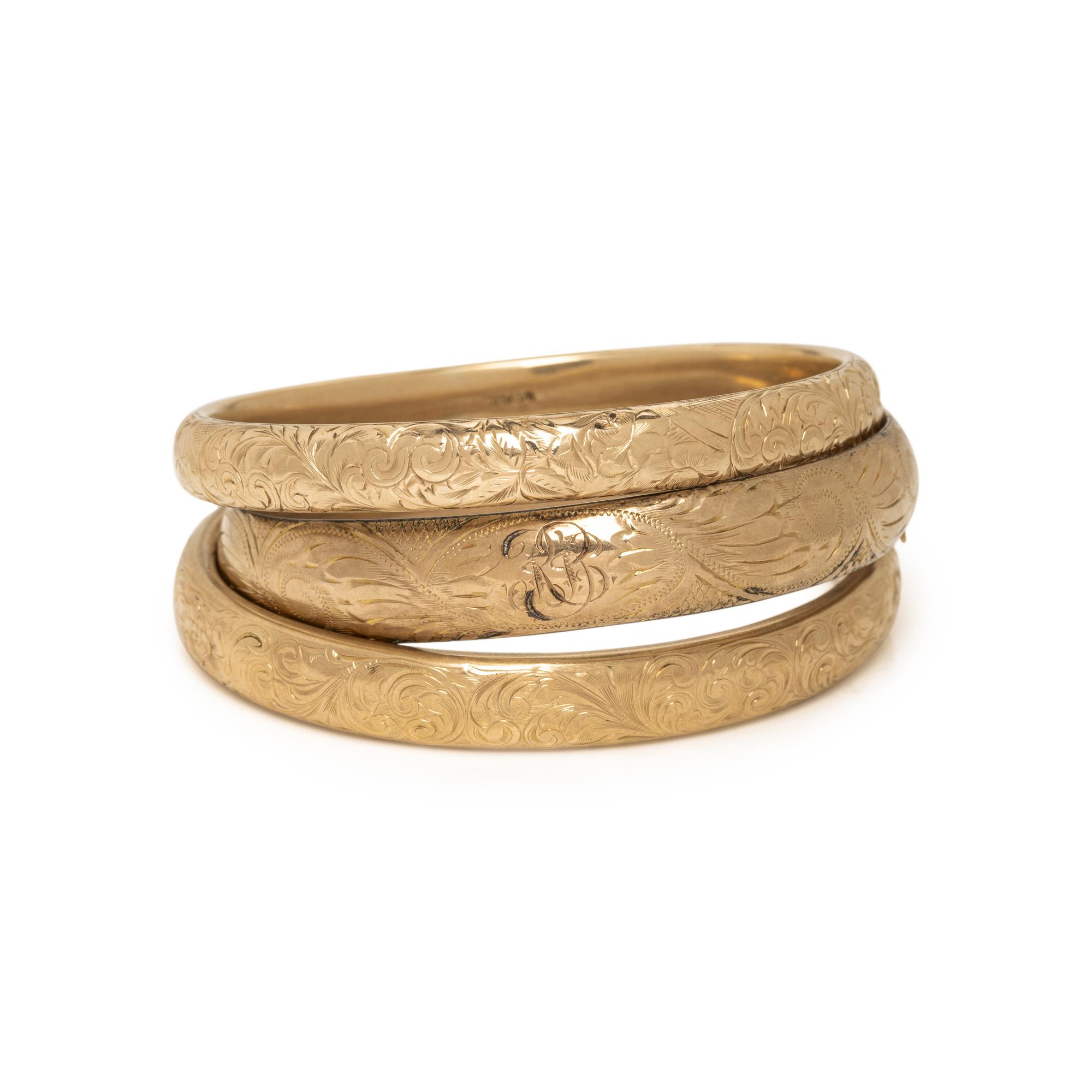 ANTIQUE, YELLOW GOLD BANGLE BRACELETS