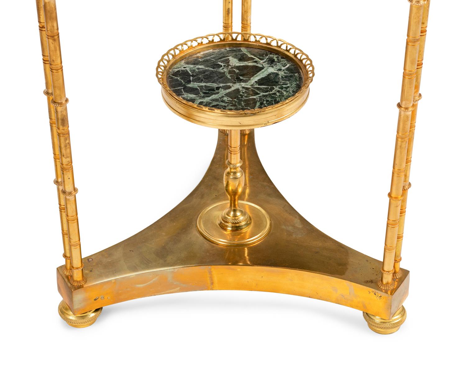 A Pair of Louis XVI Style Gilt Bronze and Marble Tables After the Model by Adam Weisweiler