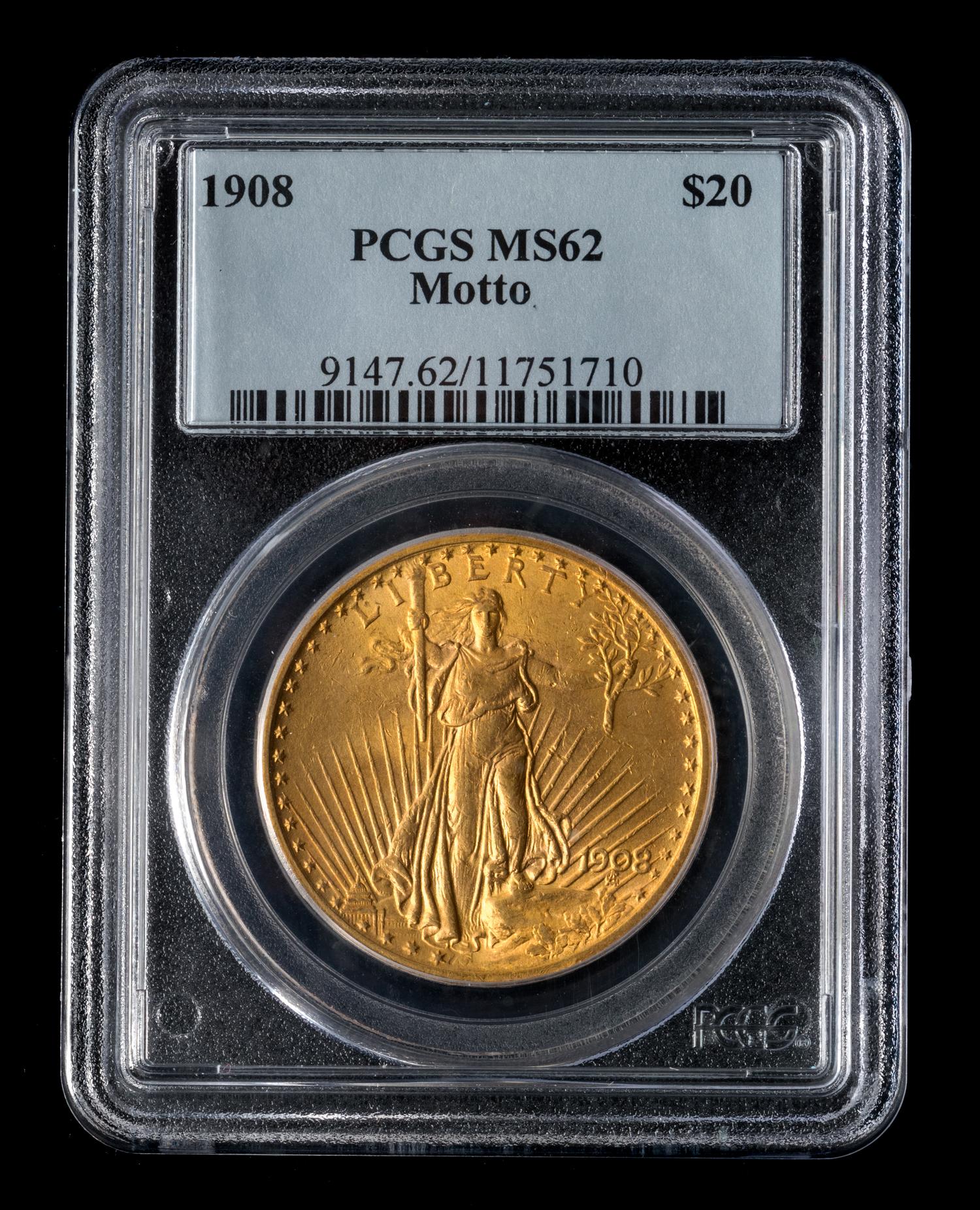 A United States 1908 Saint-Gaudens: Motto $20 Gold Coin