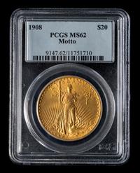 A United States 1908 Saint-Gaudens: Motto $20 Gold Coin