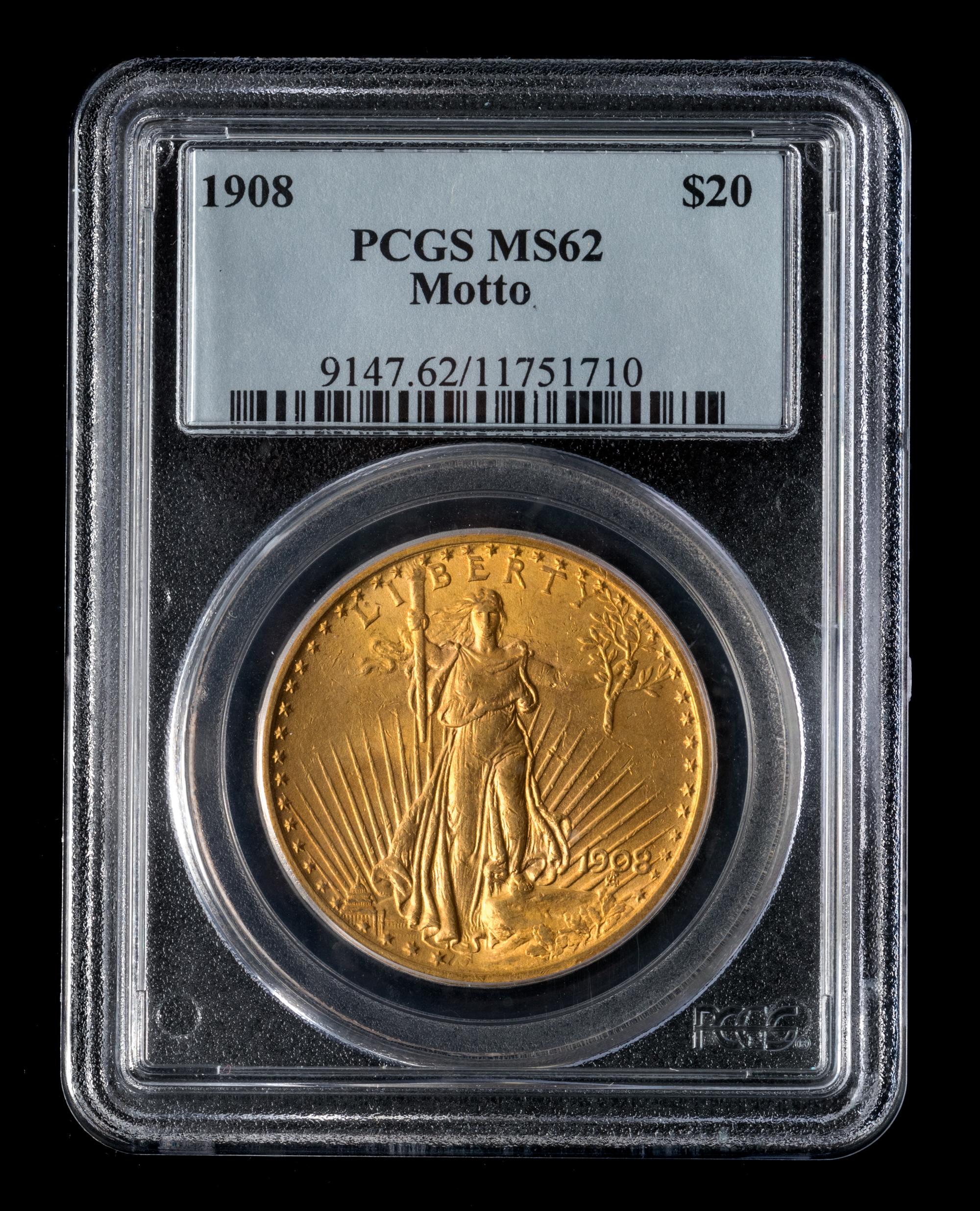 A United States 1908 Saint-Gaudens: Motto $20 Gold Coin