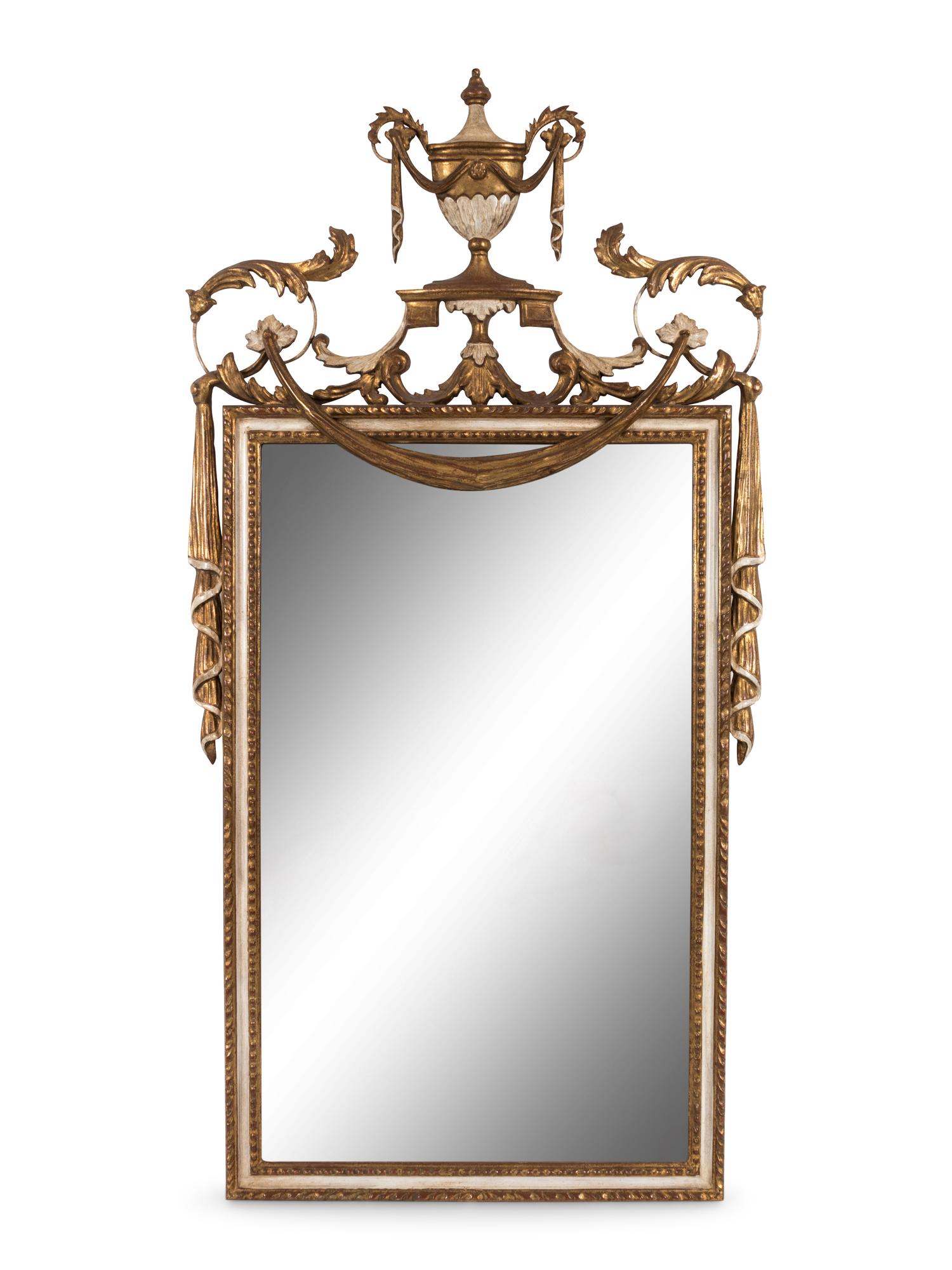 A Neoclassical Style Painted and Parcel Gilt Mirror — LATE 19TH CENTURY