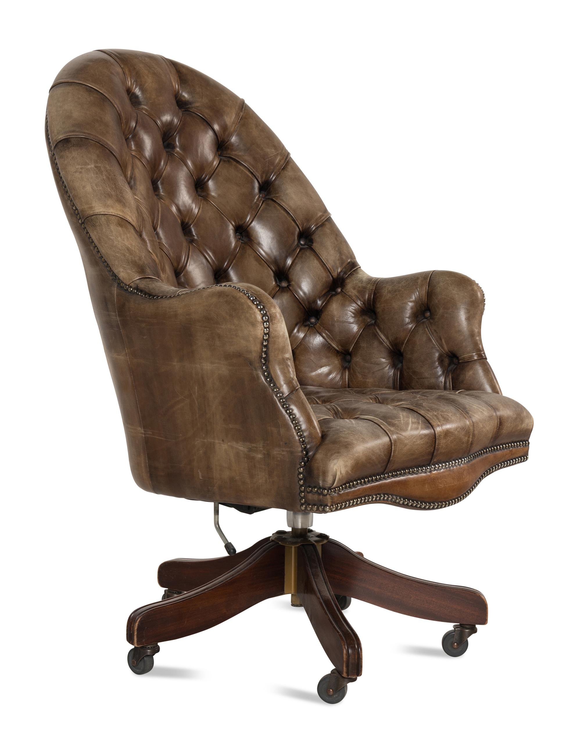 A Button-Tufted Leather Desk Chair