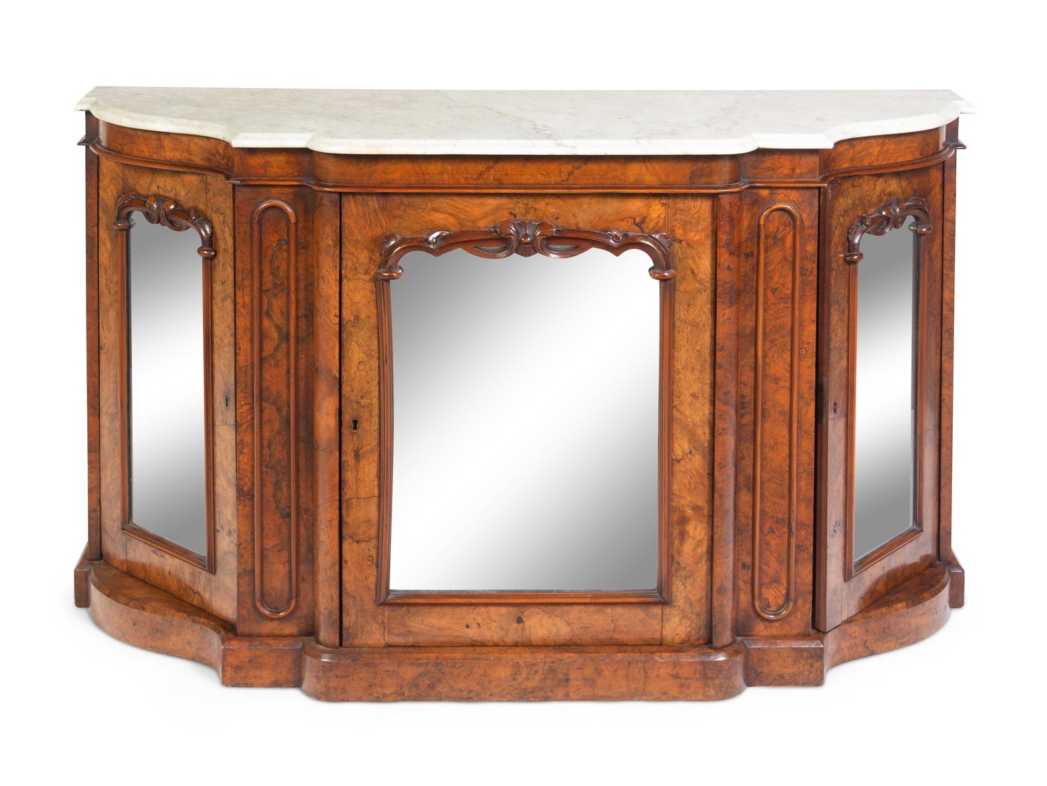 A Victorian Burl Walnut Marble-Top Cabinet