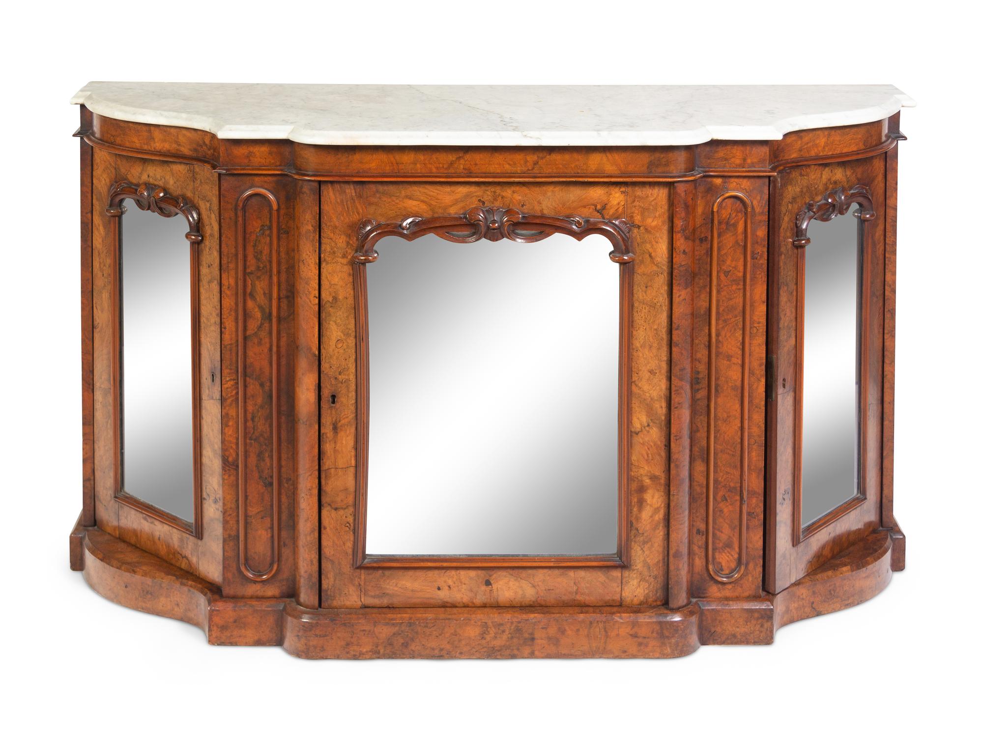 A Victorian Burl Walnut Marble-Top Cabinet