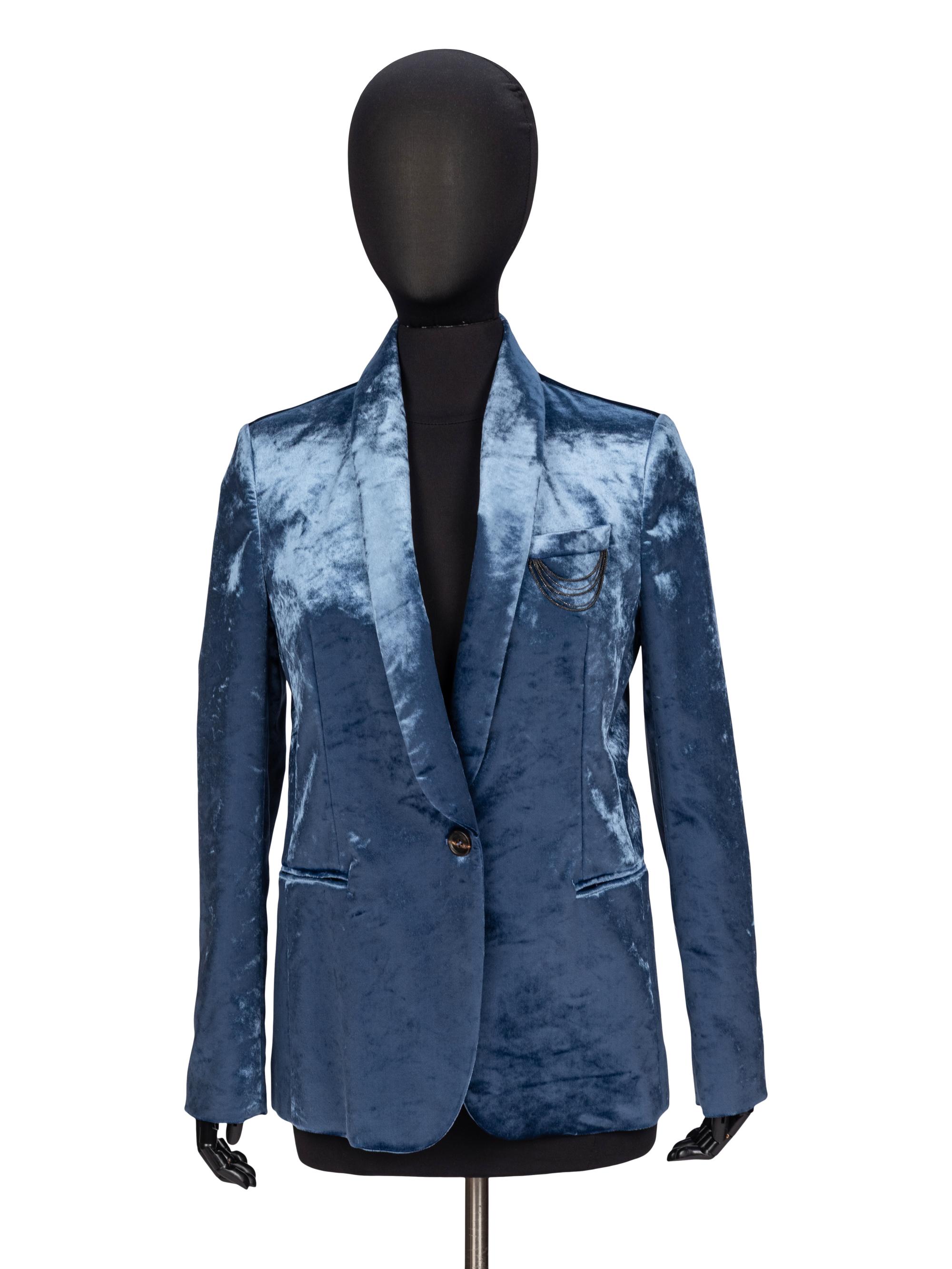 Brunello Cucinelli, Crushed Velvet Blazer with Monili Details