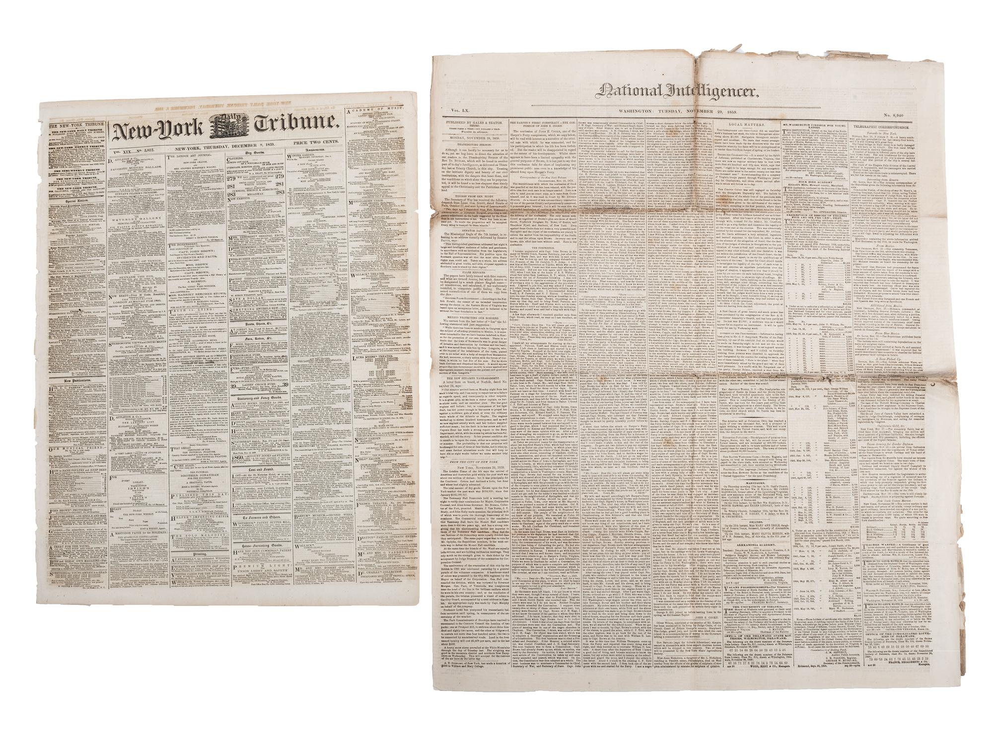 A group of 7 newspapers containing reports of John Brown and Harper's Ferry.