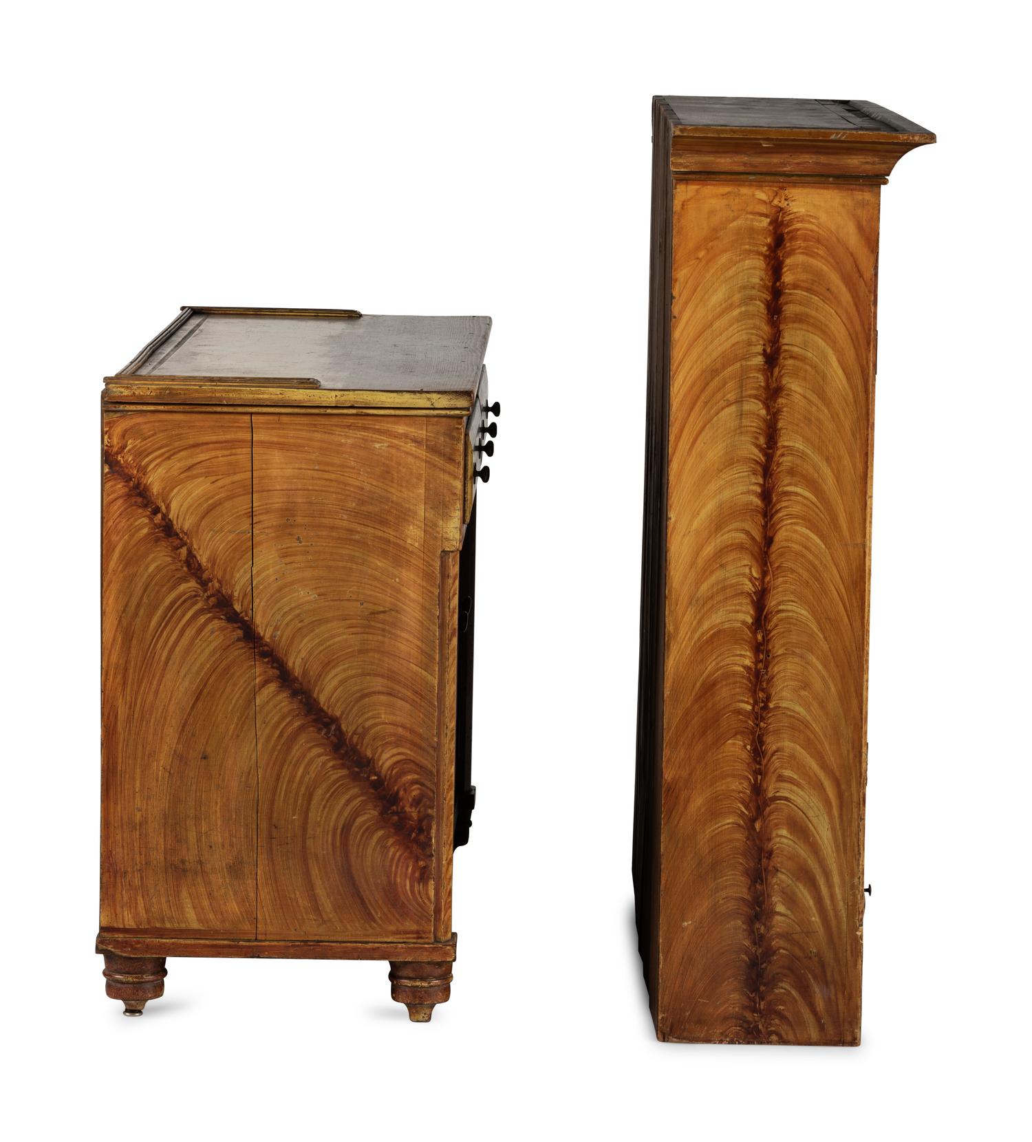 A Federal Grain Paint Decorated Pine and Poplar Step-Back Cupboard