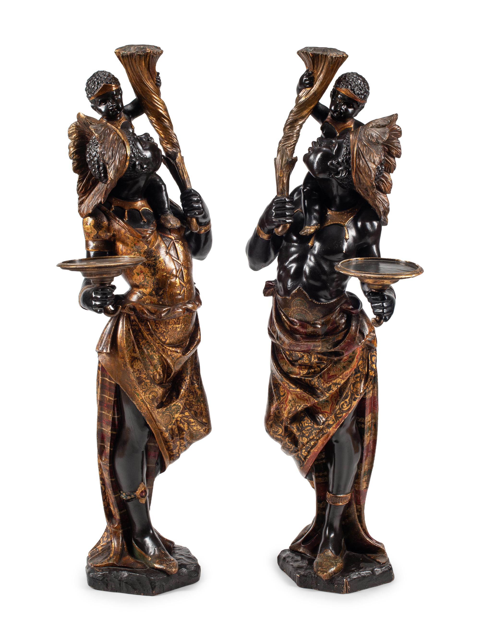 A Pair of Venetian Painted Figures