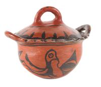 San Ildefonso Redware Lidded Bowl Height 6 1/2 x width 7 3/4 x depth 6 inches — Circa 1890