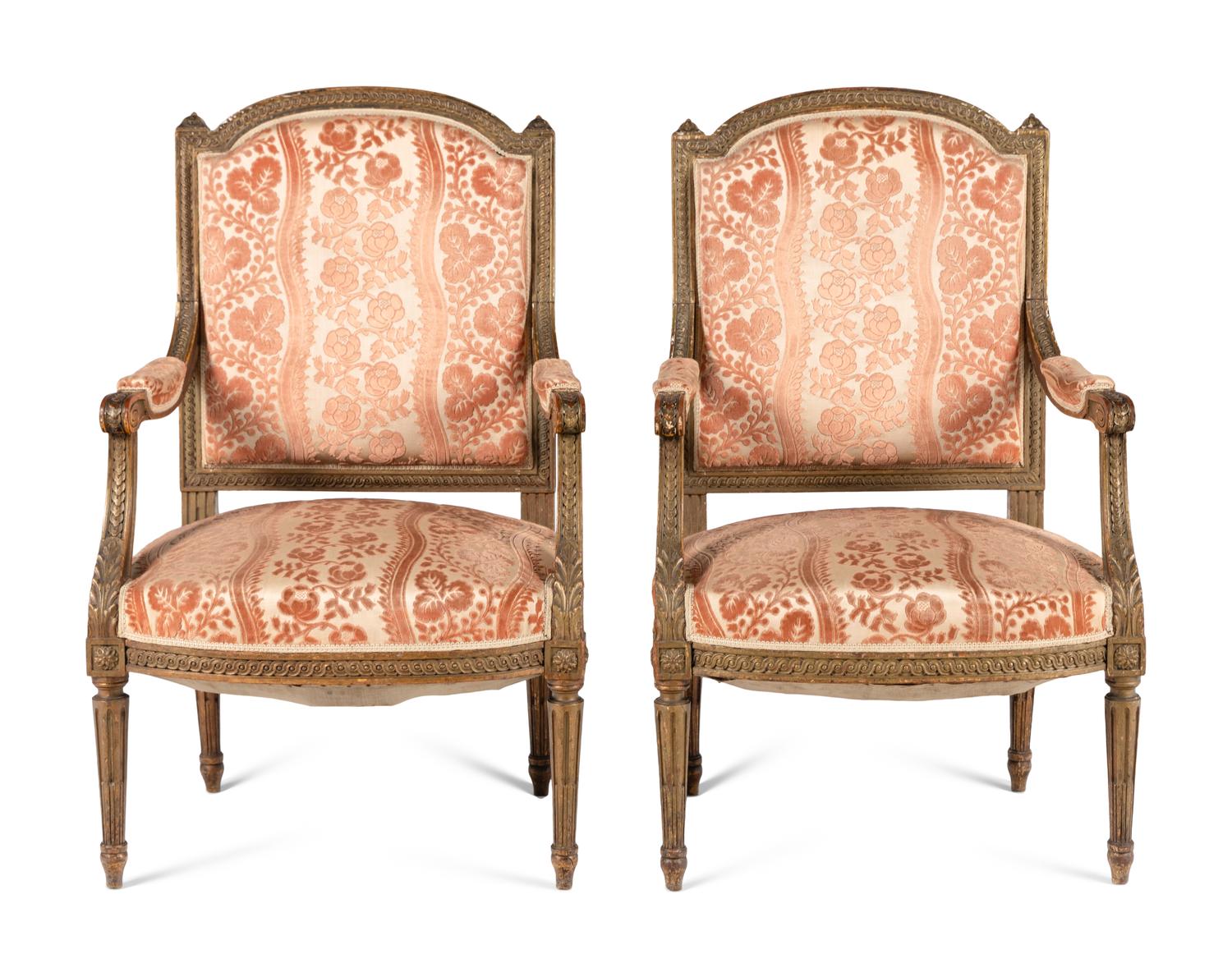 A Pair of Napoleon III Giltwood Fauteuils