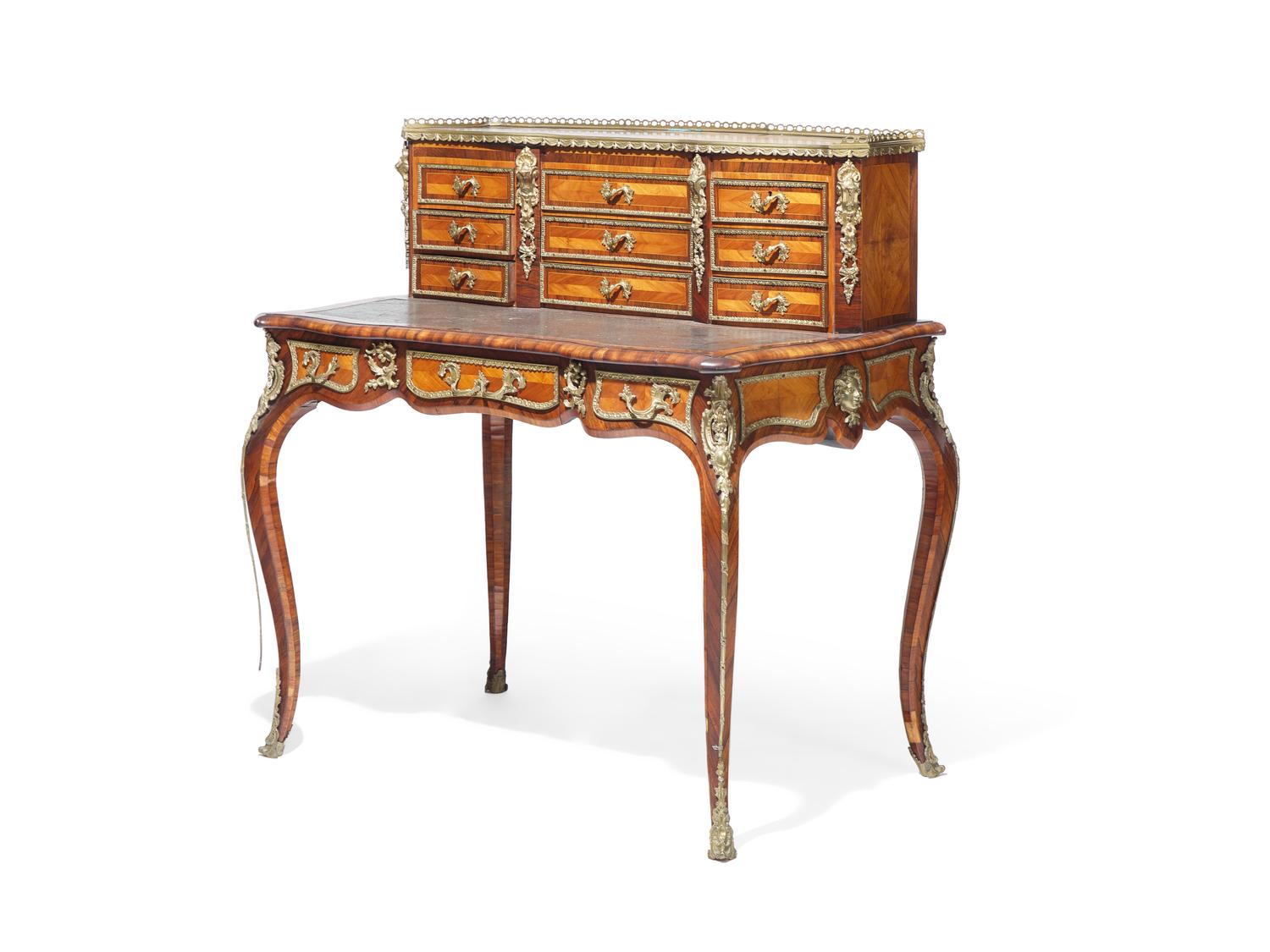 A Louis XV/XVI Transitional Style Bronze Mounted Kingwood Bureau Plat and Cartonnier