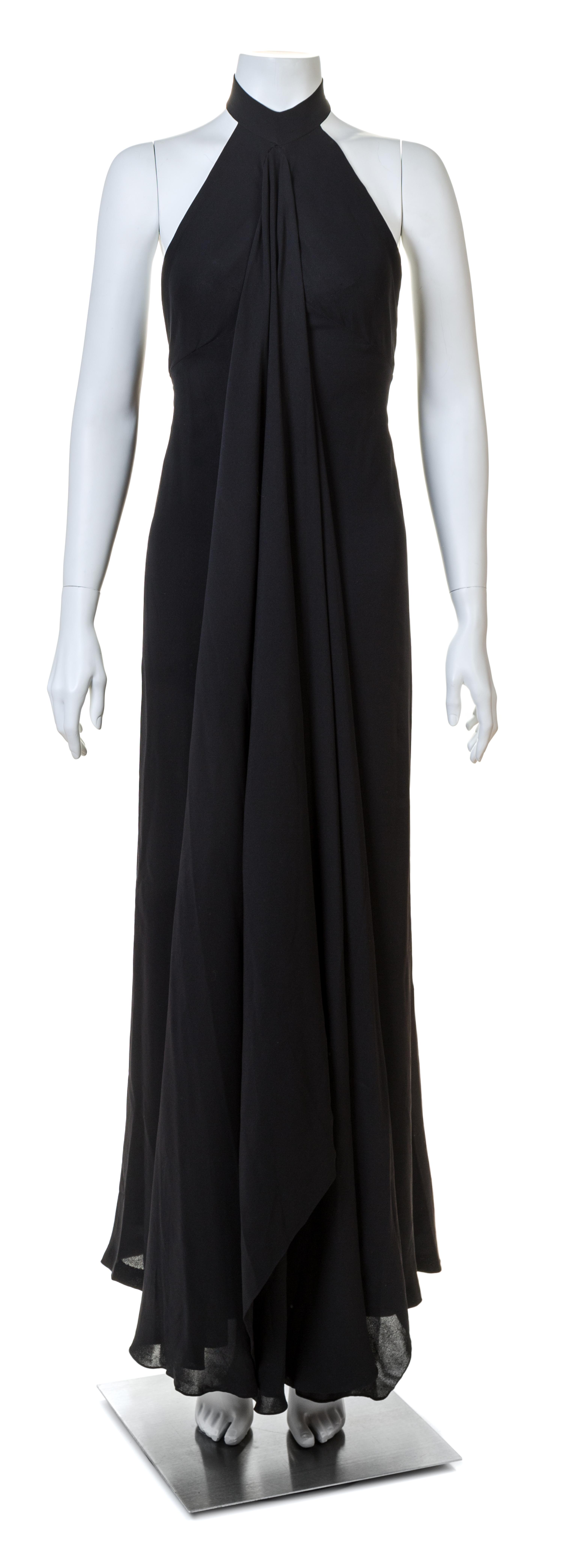 A Madame Gres Black Draped Halter Gown, No size.