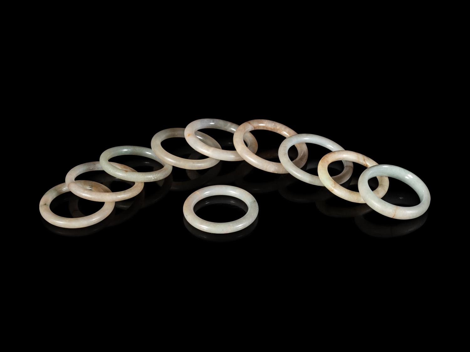 Ten Chinese Hardstone Bangles