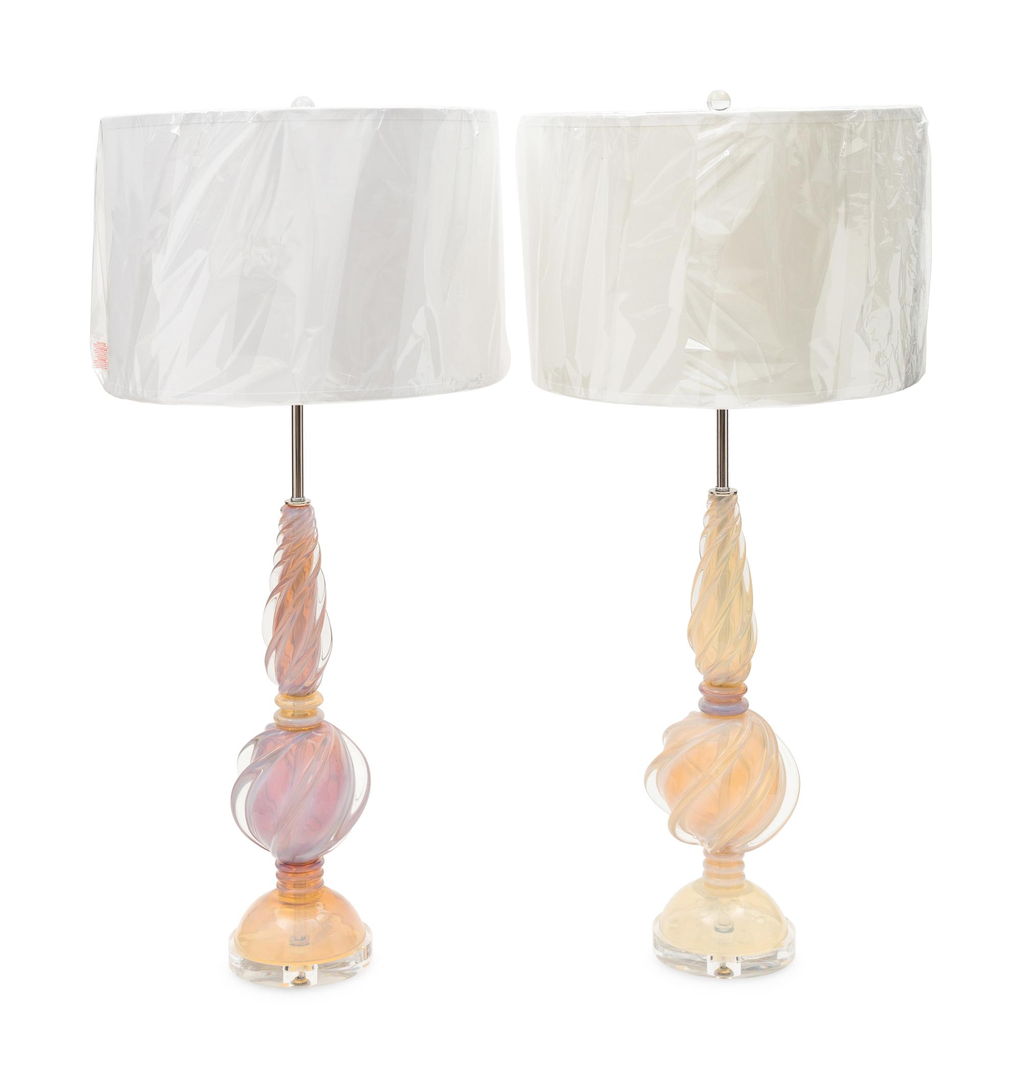 A Pair of Marbro Table Lamps with Seguso Murano Glass