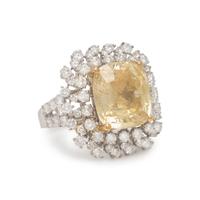 Yellow Sapphire and Diamond Ring