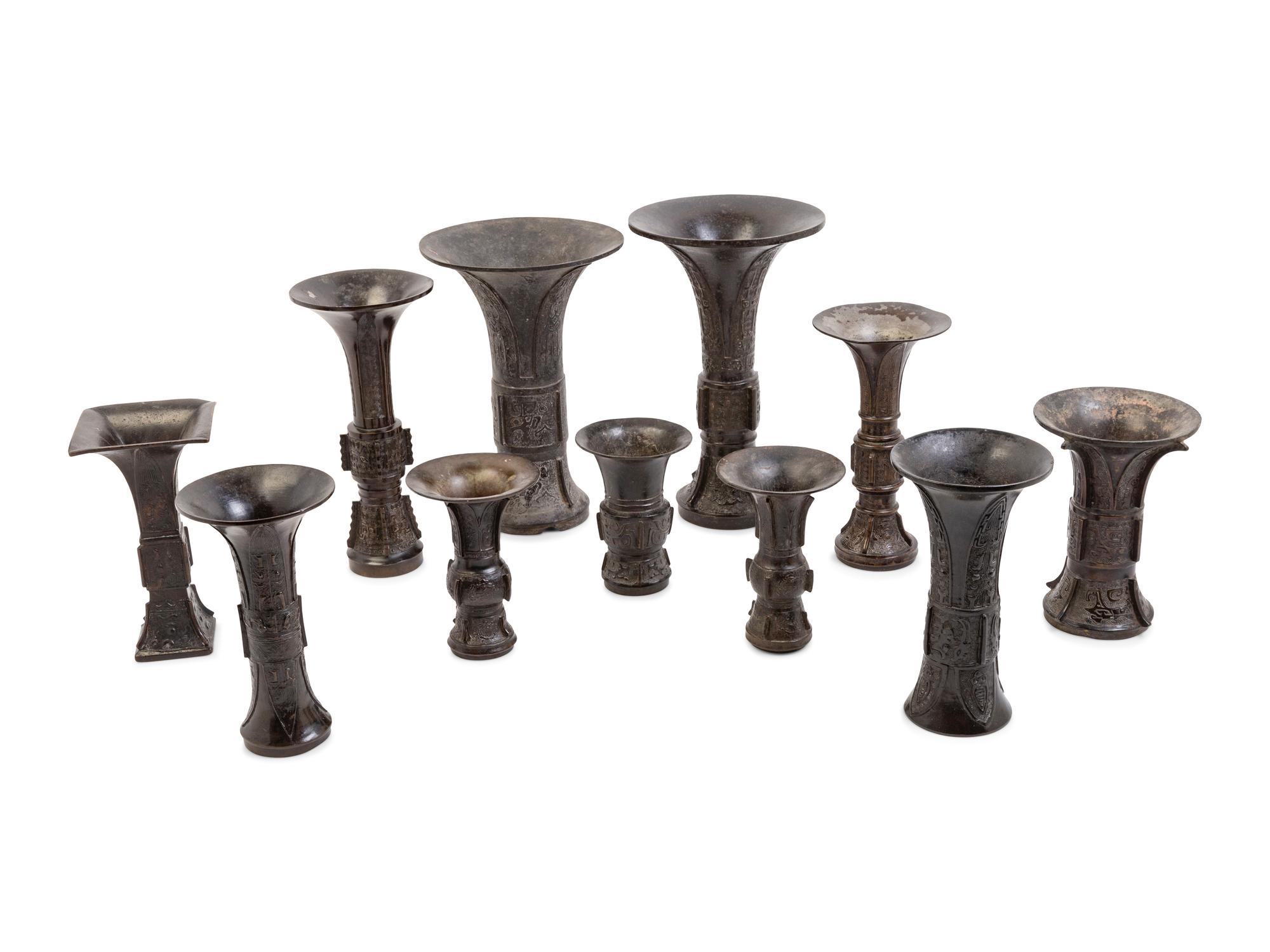 12 Chinese Bronze Gu Vases
