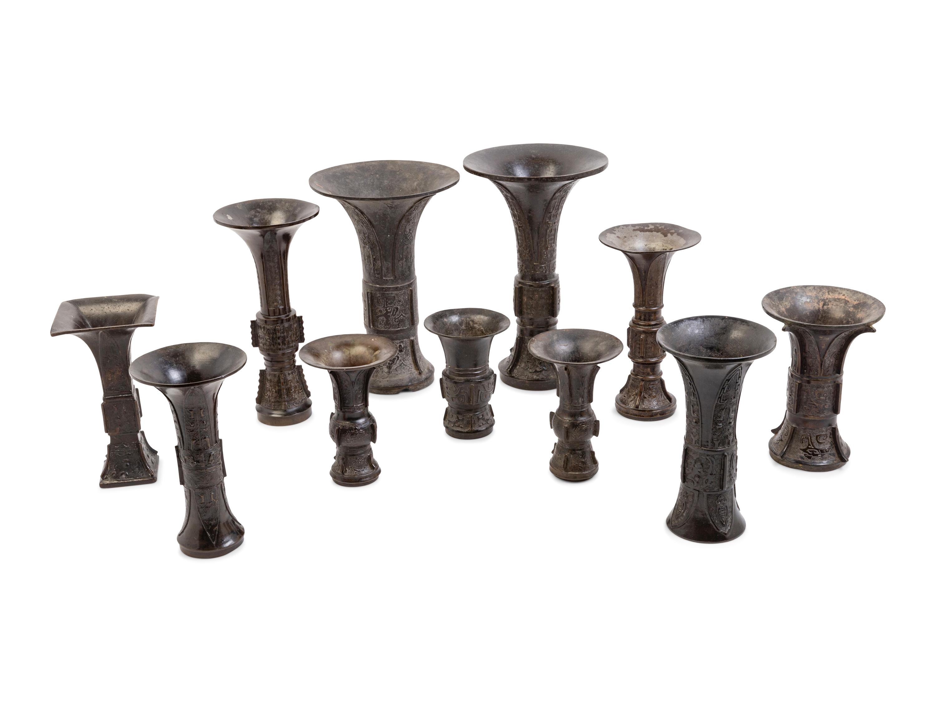 12 Chinese Bronze Gu Vases
