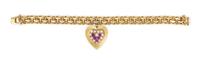 A 14 Karat Yellow Gold, Pink Sapphire and Cultured Pearl Charm Bracelet, 25.70 dwts.