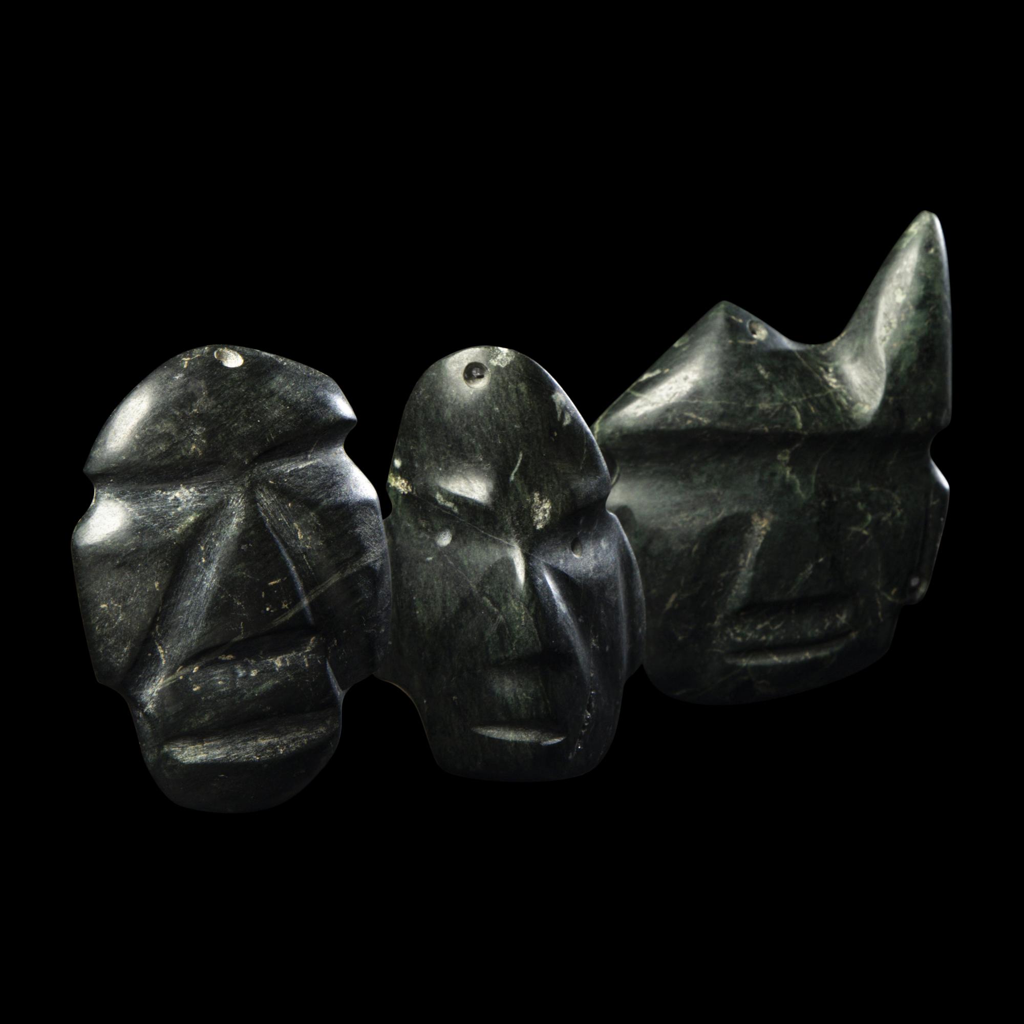 Three Mezcala Greenstone Mask Pendants
