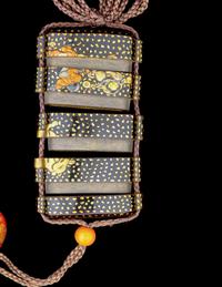 A Japanese Gold and Black Lacquer Four-Case Inro