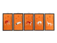 A Set of Ten Framed Chinese Porcelain Plaques Depicting the Emperor's Dogs