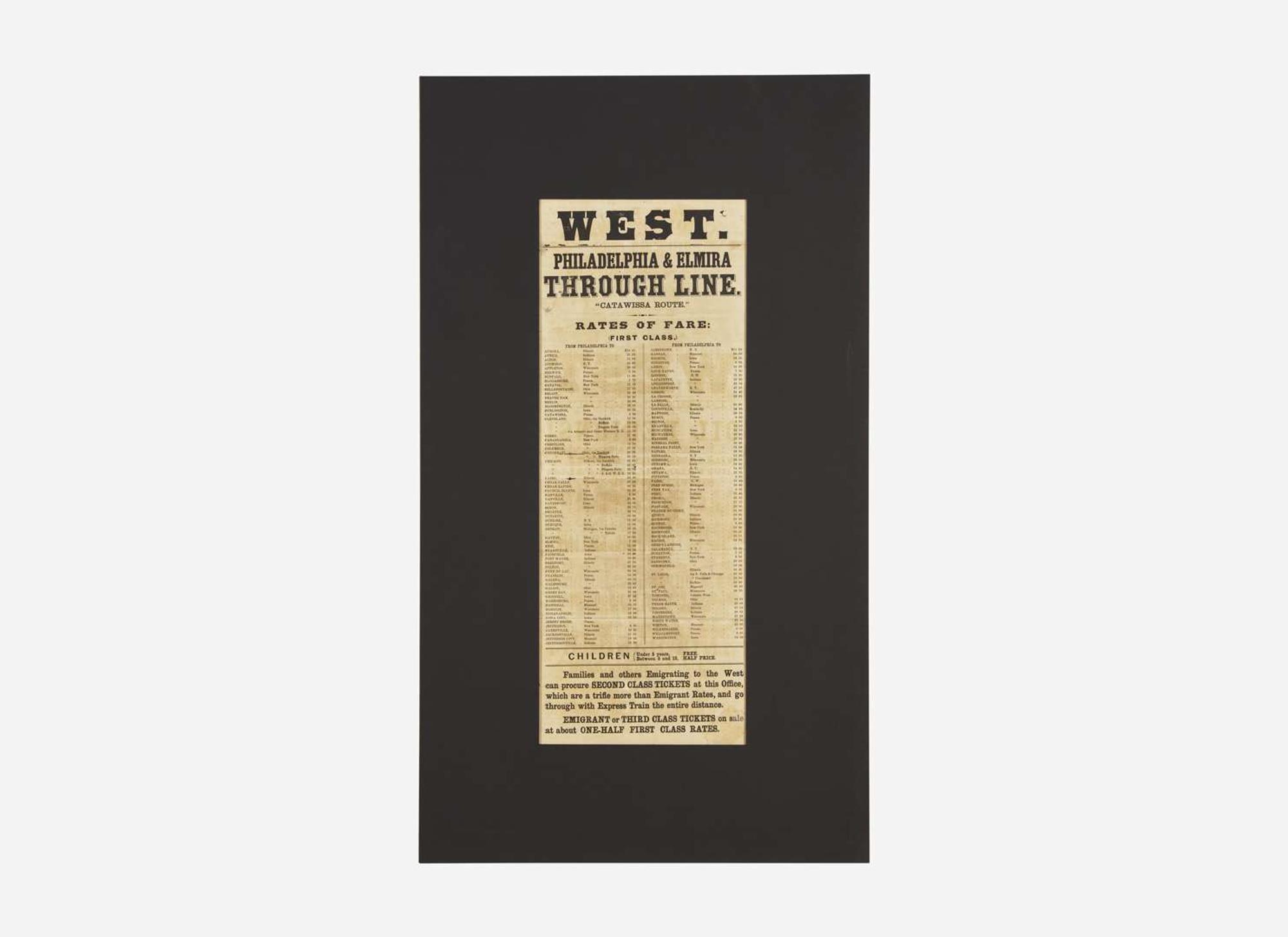 [Americana] [Oil Rush] Philad'a & Elmira Rail Road Line! "Catawissa Route." To All Points West Direct Route to the Oil Regions! Of Pennsylvania...
