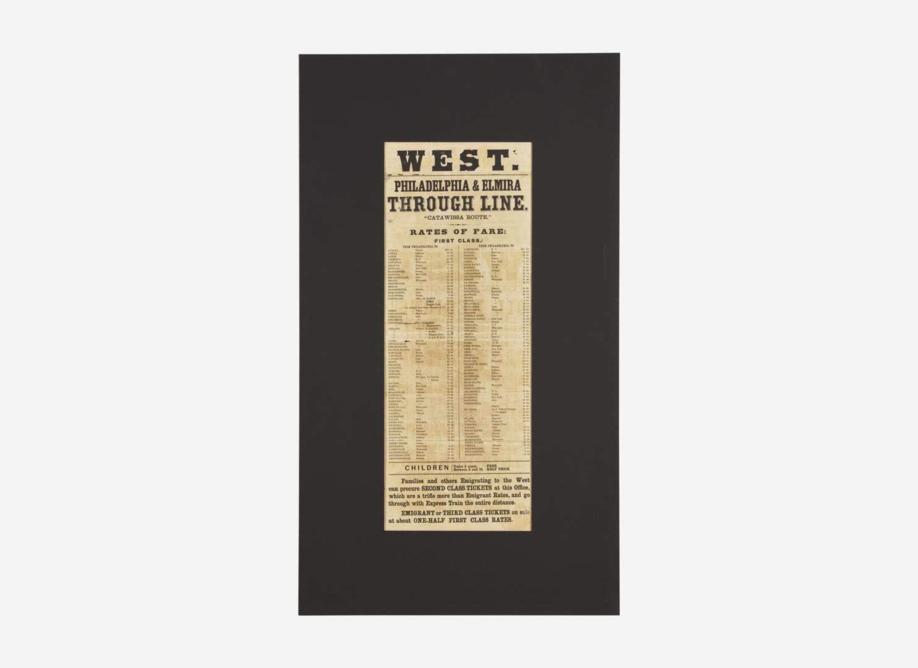 [Americana] [Oil Rush] Philad'a & Elmira Rail Road Line! "Catawissa Route." To All Points West Direct Route to the Oil Regions! Of Pennsylvania...