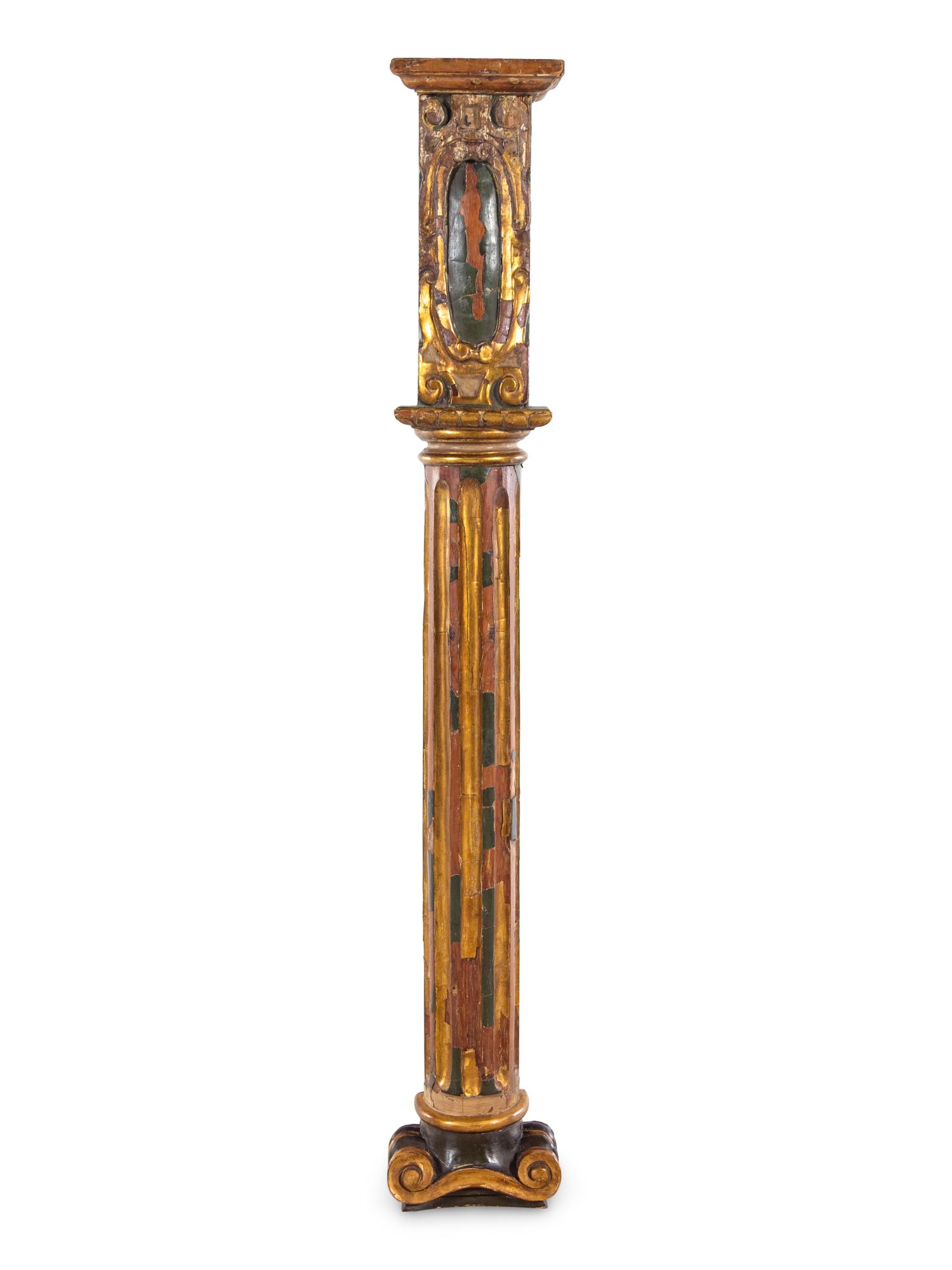 A Continental Painted and Partial Gilt Column