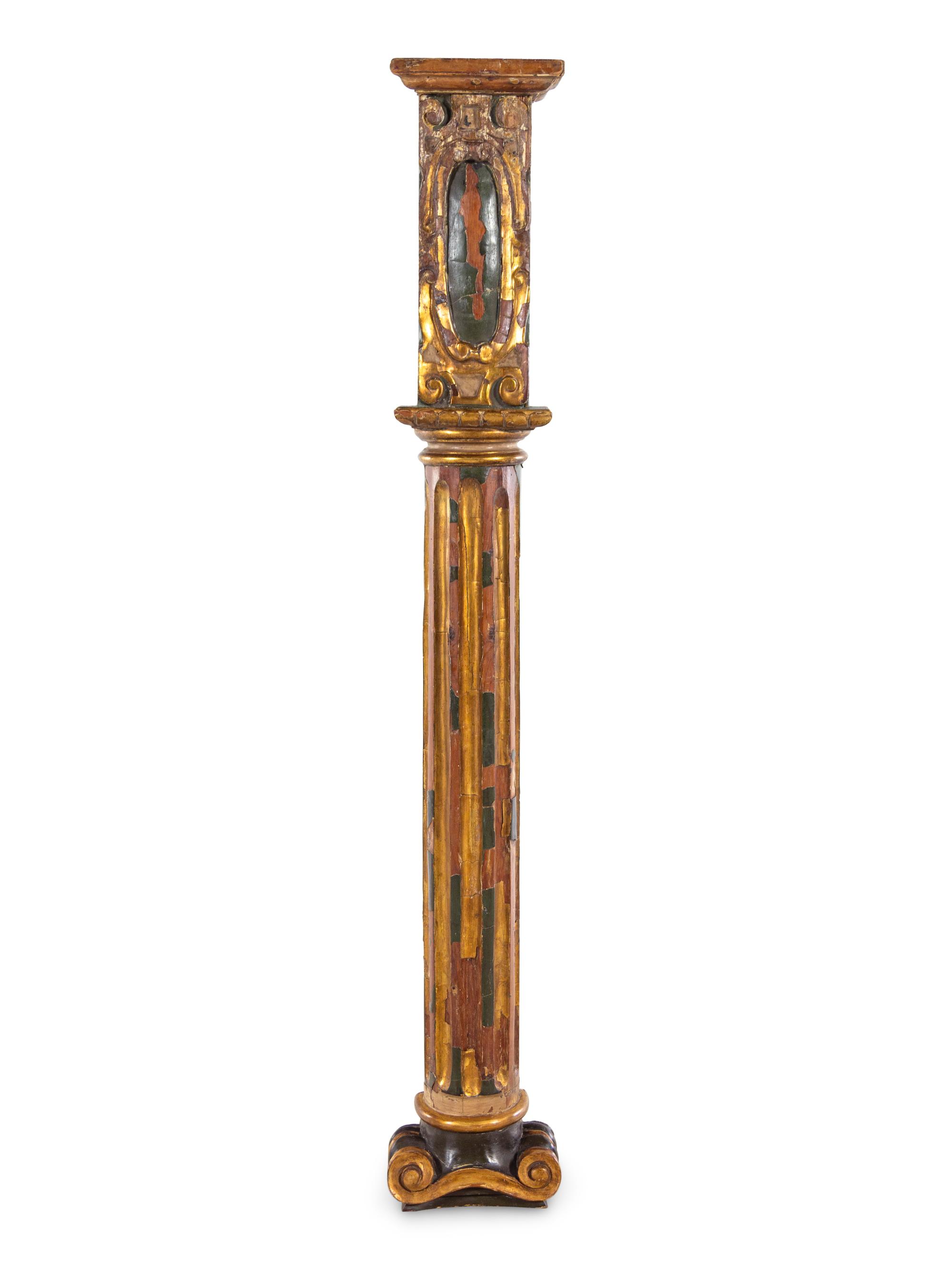 A Continental Painted and Partial Gilt Column