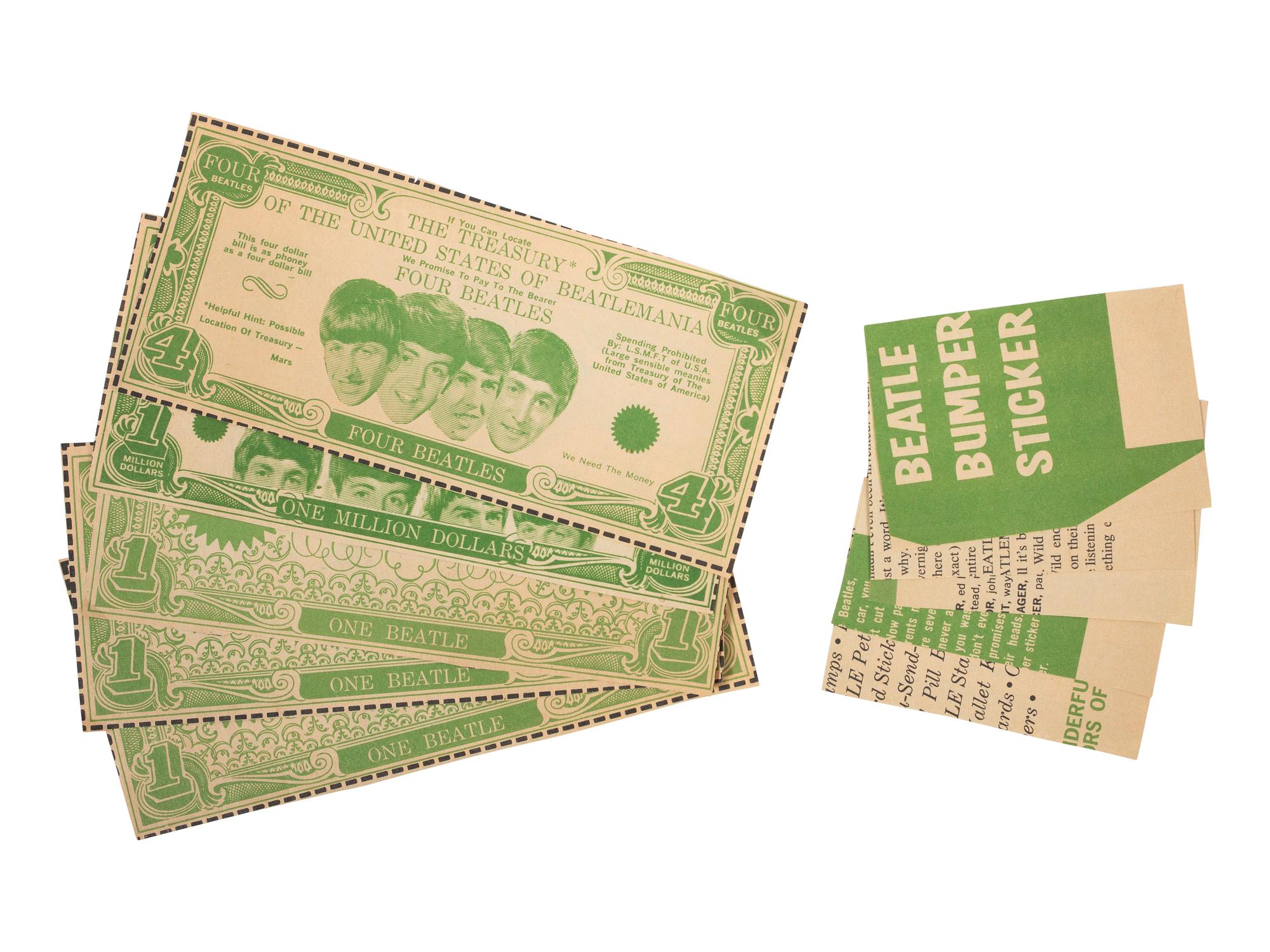 [THE BEATLES]. A group of ephemera and press photos, featuring Hard Day's Night contact sheets and "Beatles Money."