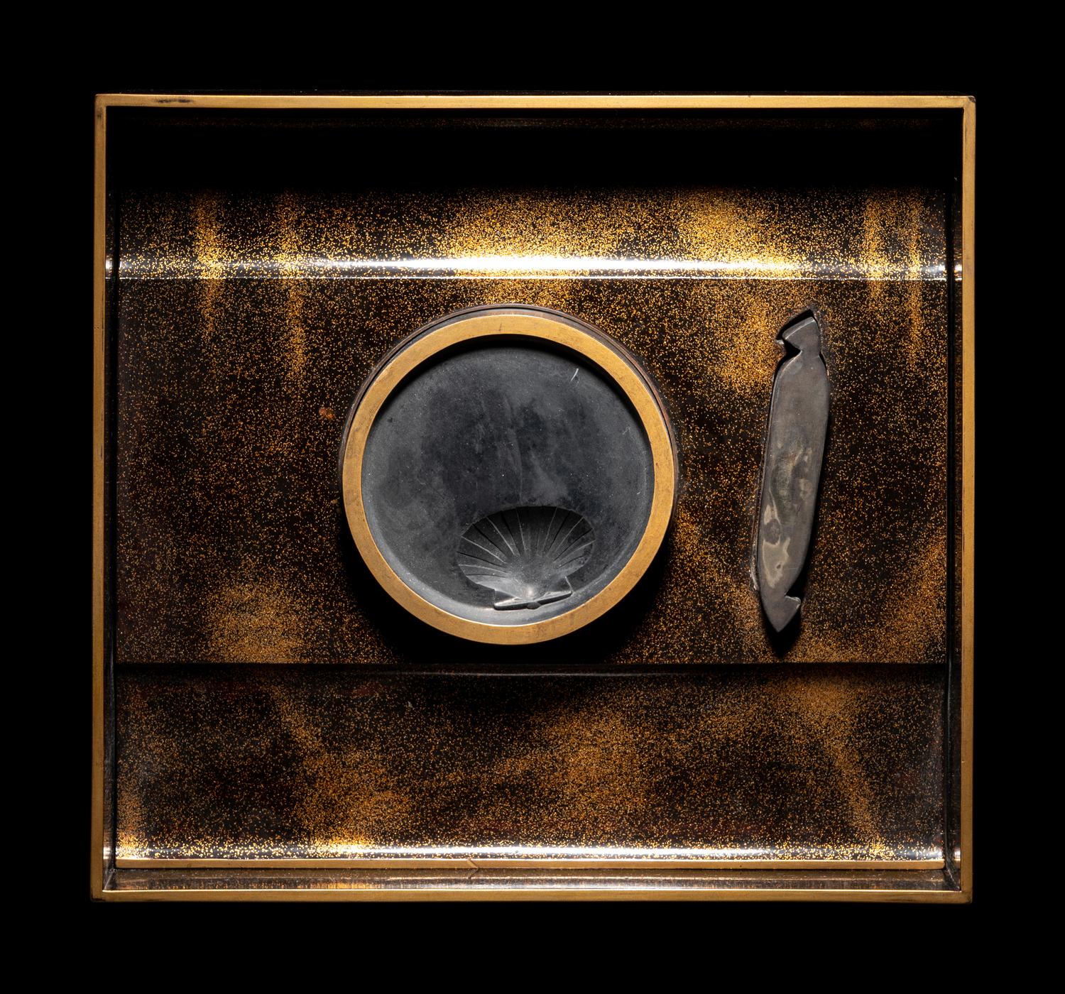 A Japanese Gold and Black Lacquer Rectangular Stationary Box, Suribako