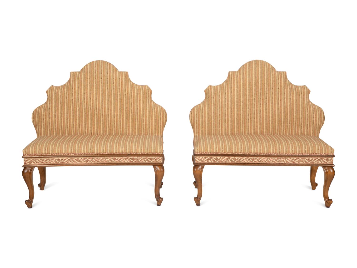 A Pair of Louis XV Style Upholstered Hall Benches — 20th Century