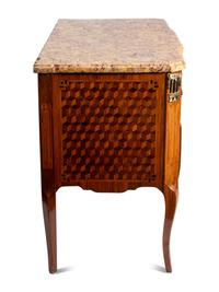 A Swedish Gilt Bronze Mounted Marquetry and Tortosa Brocatello Marble-Top Commode