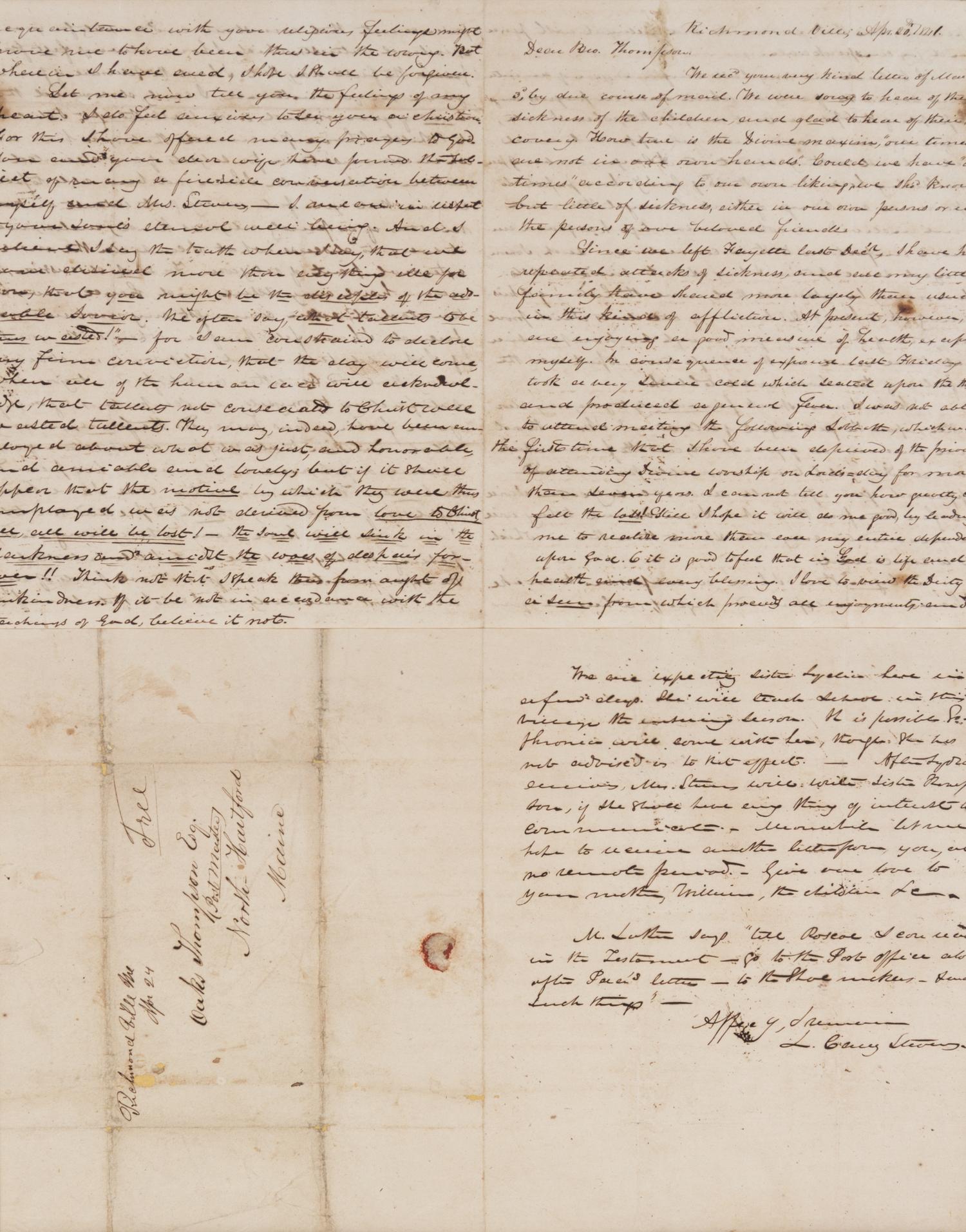 THOMPSON, OAKS. Two autogaphed letters to Oaks Thompson of North Hartford Maine, 1811 and 1817.