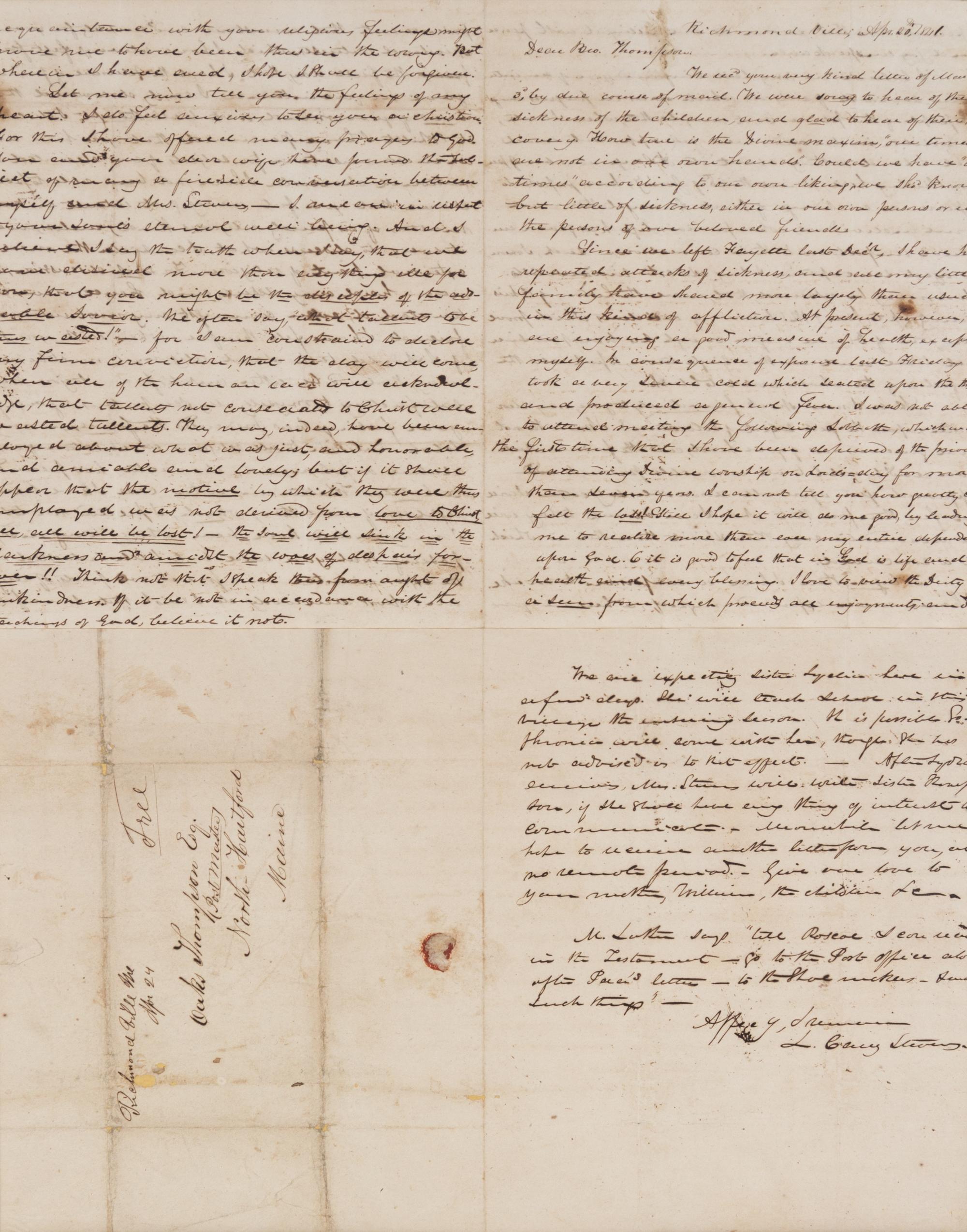 THOMPSON, OAKS. Two autogaphed letters to Oaks Thompson of North Hartford Maine, 1811 and 1817.