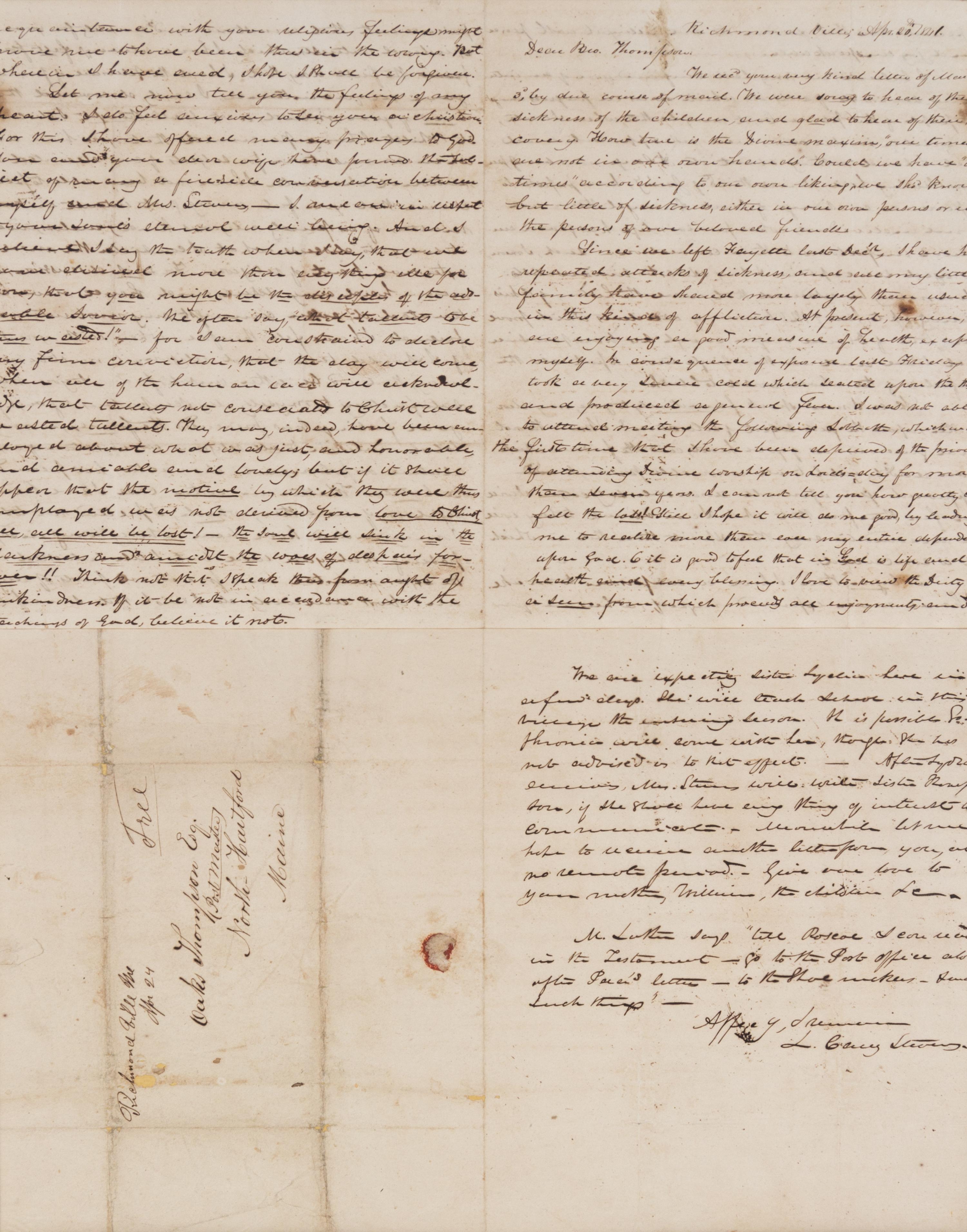 THOMPSON, OAKS. Two autogaphed letters to Oaks Thompson of North Hartford Maine, 1811 and 1817.