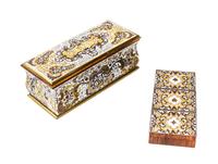 Two Continental Steel, Brass and Ivory Inlaid Boxes, Width of wider 9 5/8 inches.