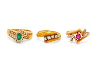 A Collection of Yellow Gold and Diamond Rings,