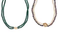 CULTURED PEARL NECKLACE AND MALACHITE NECKLACE