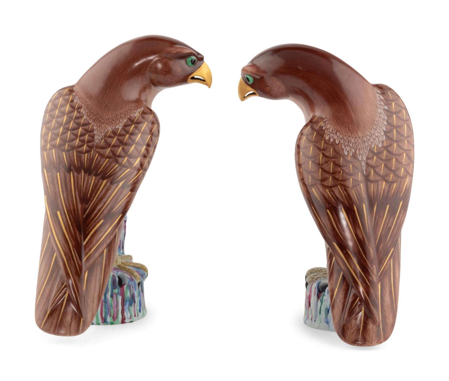 A Pair of Mottahedeh Porcelain Hawks