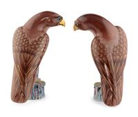 A Pair of Mottahedeh Porcelain Hawks