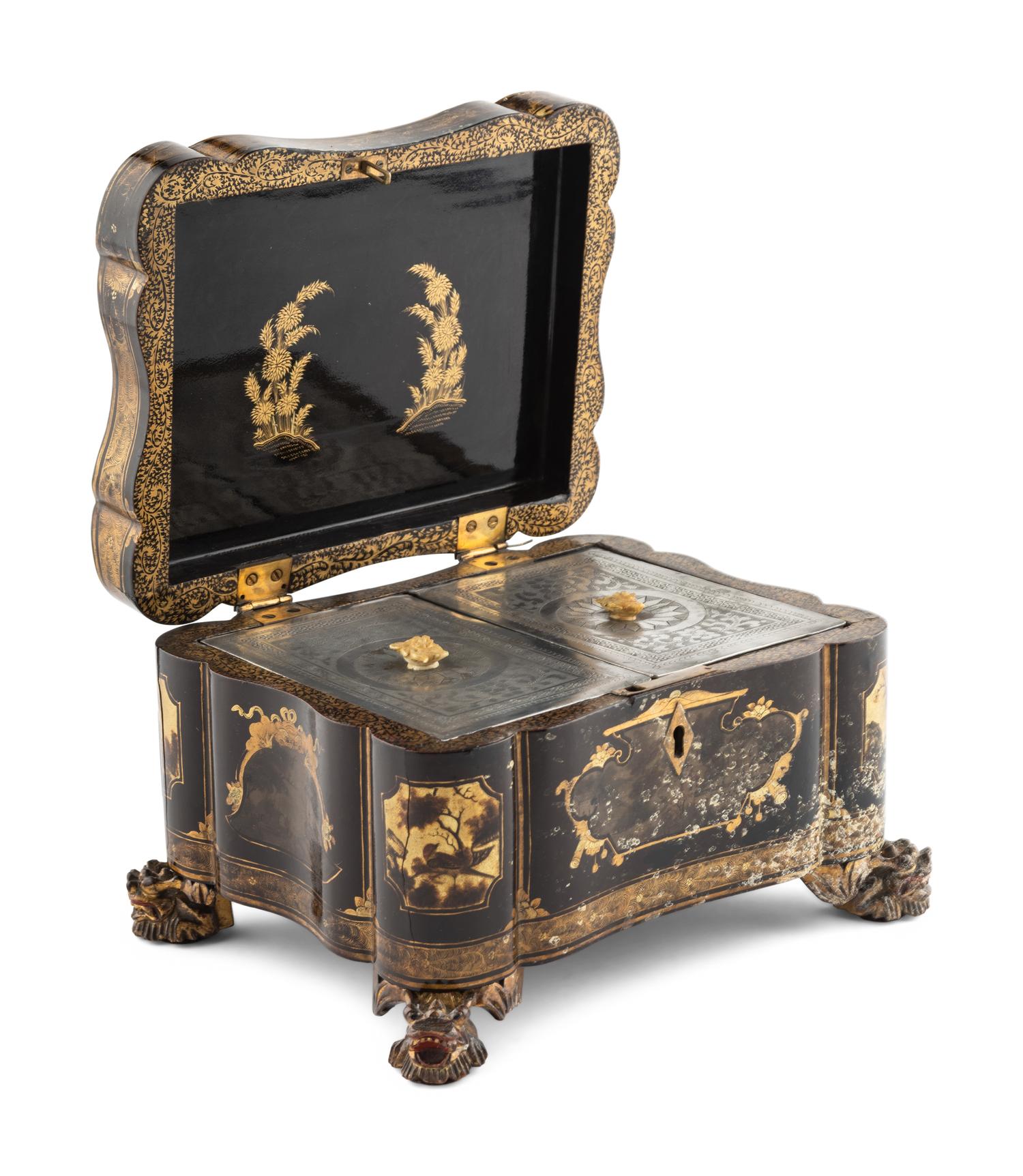 A Chinese Export Lacquer Tea Caddy