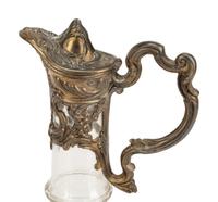 Two Continental Pewter Mounted Glass Claret Jugs