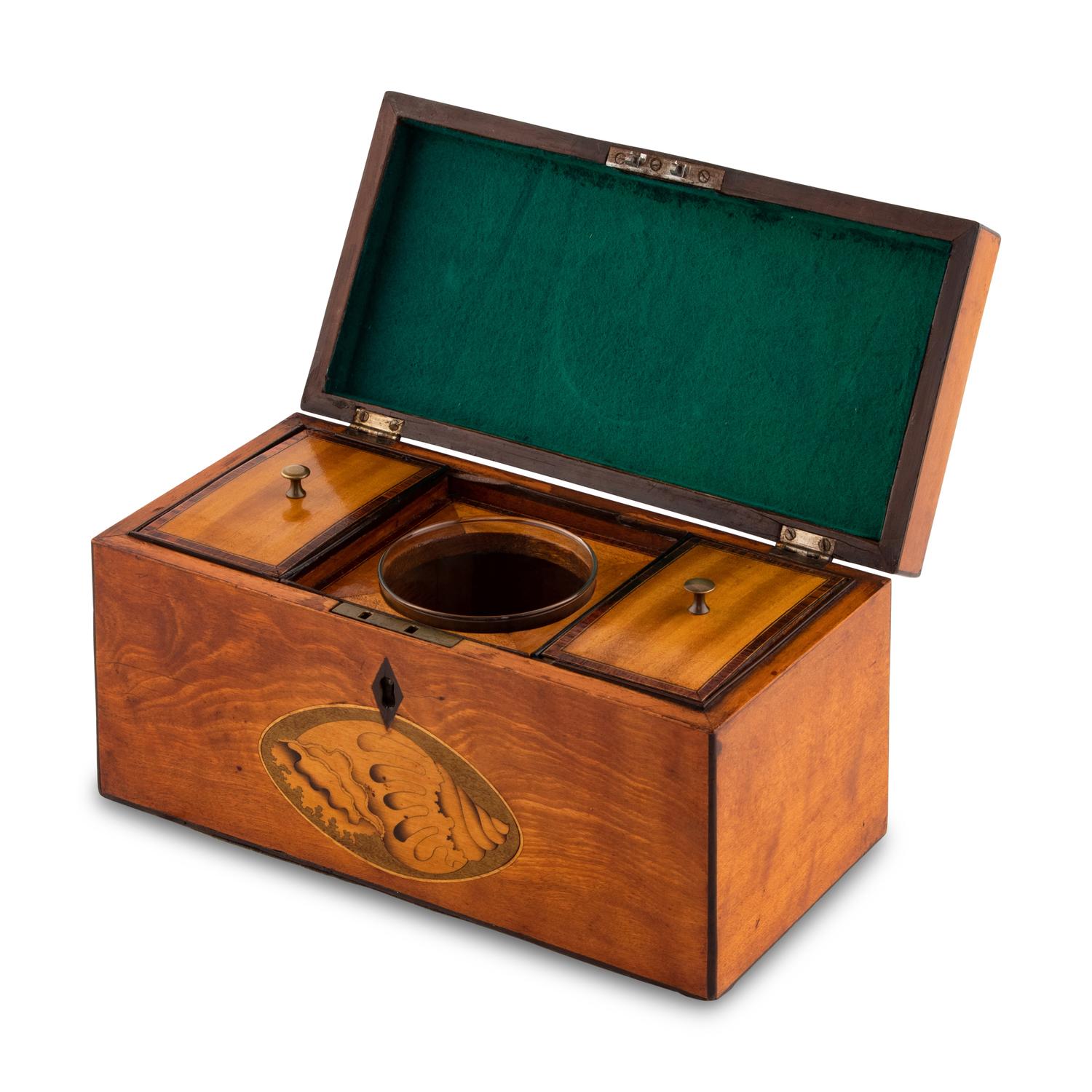 A Regency Satinwood and Marquetry Tea Caddy