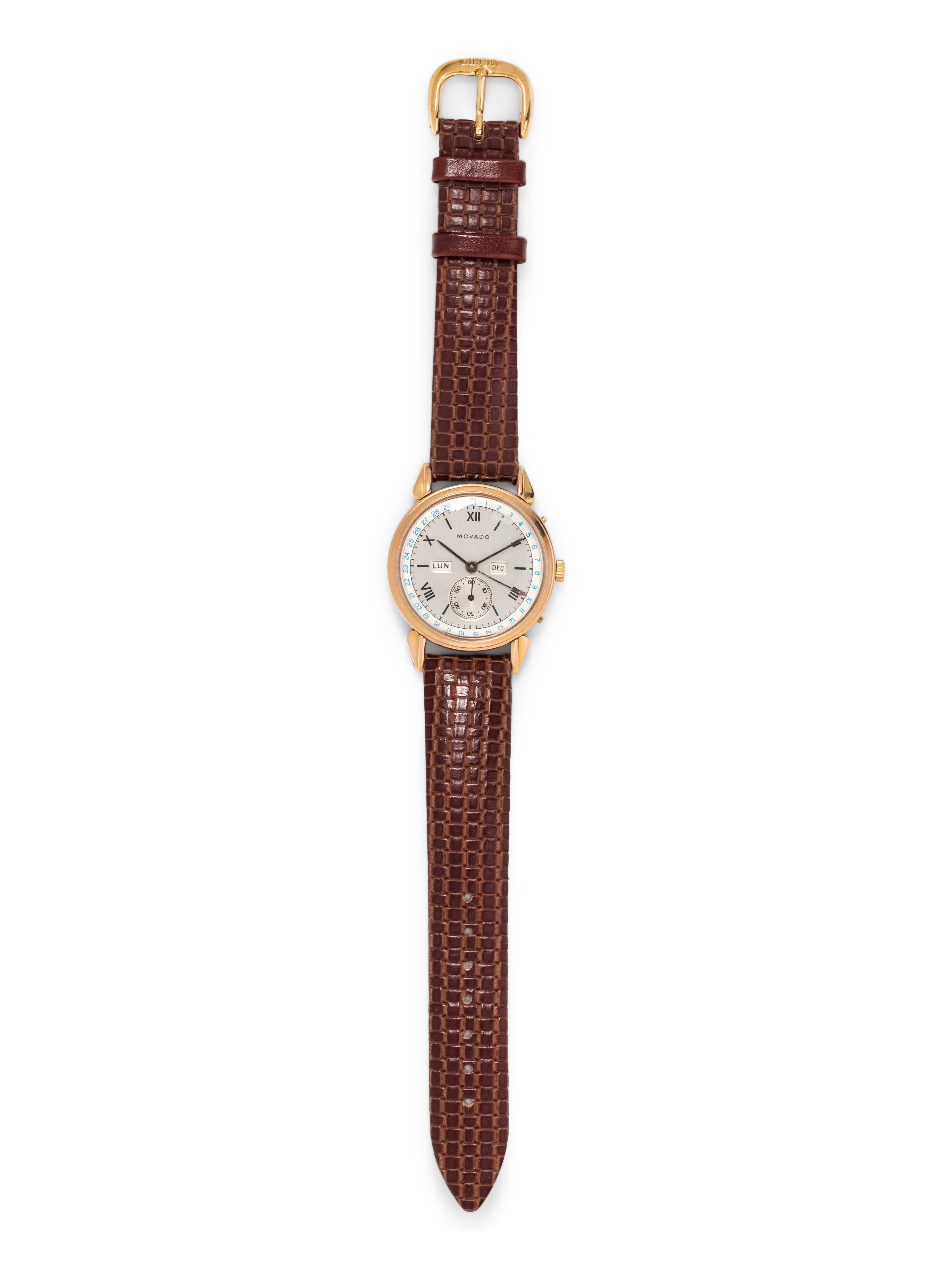 MOVADO, VINTAGE, 18K YELLOW GOLD 'TRIPLE DATE' WRISTWATCH