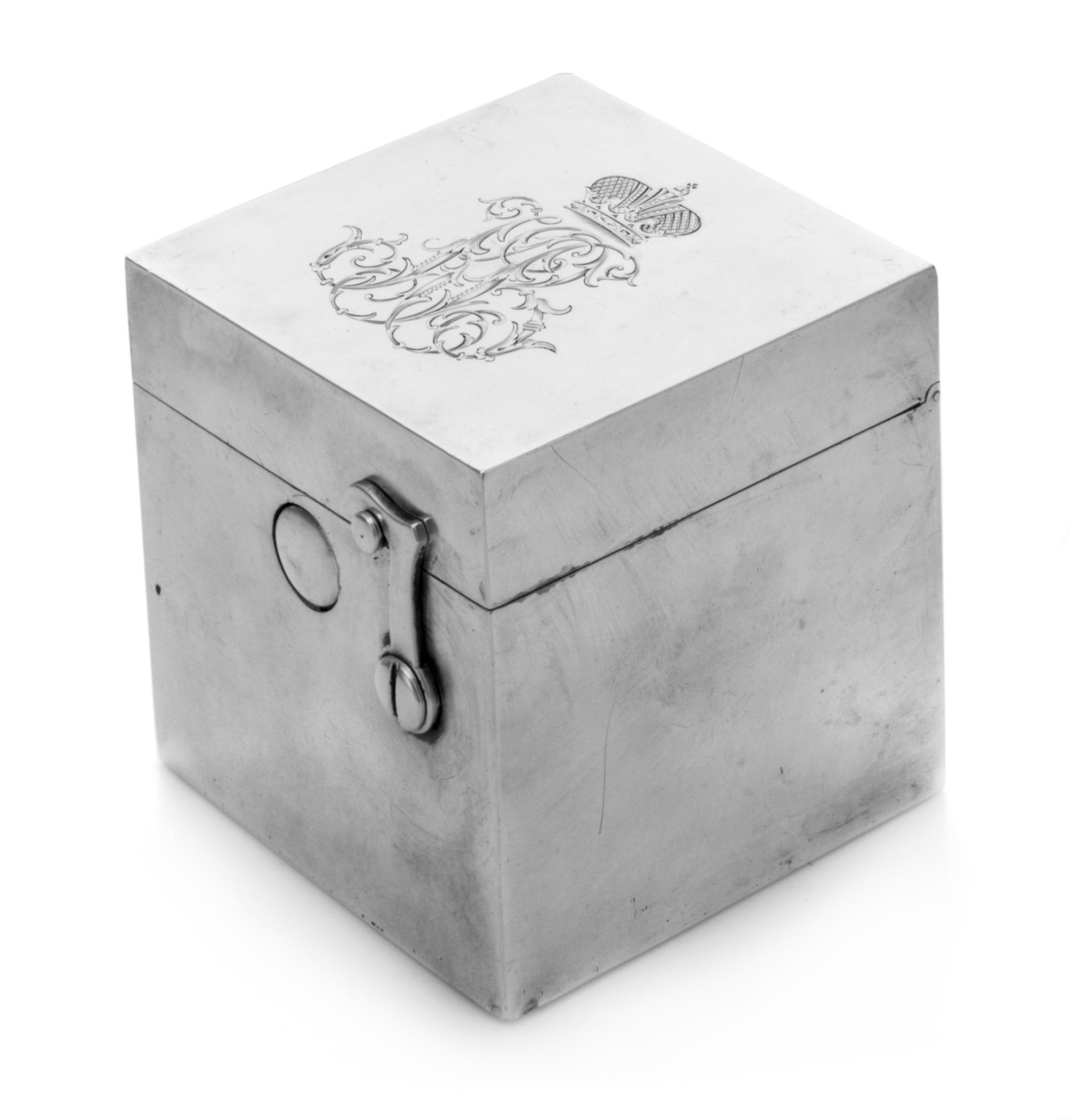 A Russian Silver Inkwell, Karl Albrecht, St. Petersburg, 1884, the lid worked to show a coronet above an engraved monogram.