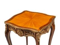 A Pair of Louis XV Style Gilt Bronze Mounted Side Tables